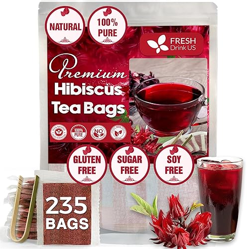 Miniatura 1 de FreshDrinkUS, 235 bolsas de té de flores de hibisco premium, 100% natural, puro de flores de hibisco. Té de hierbas de hibisco de flores sueltas. Té
