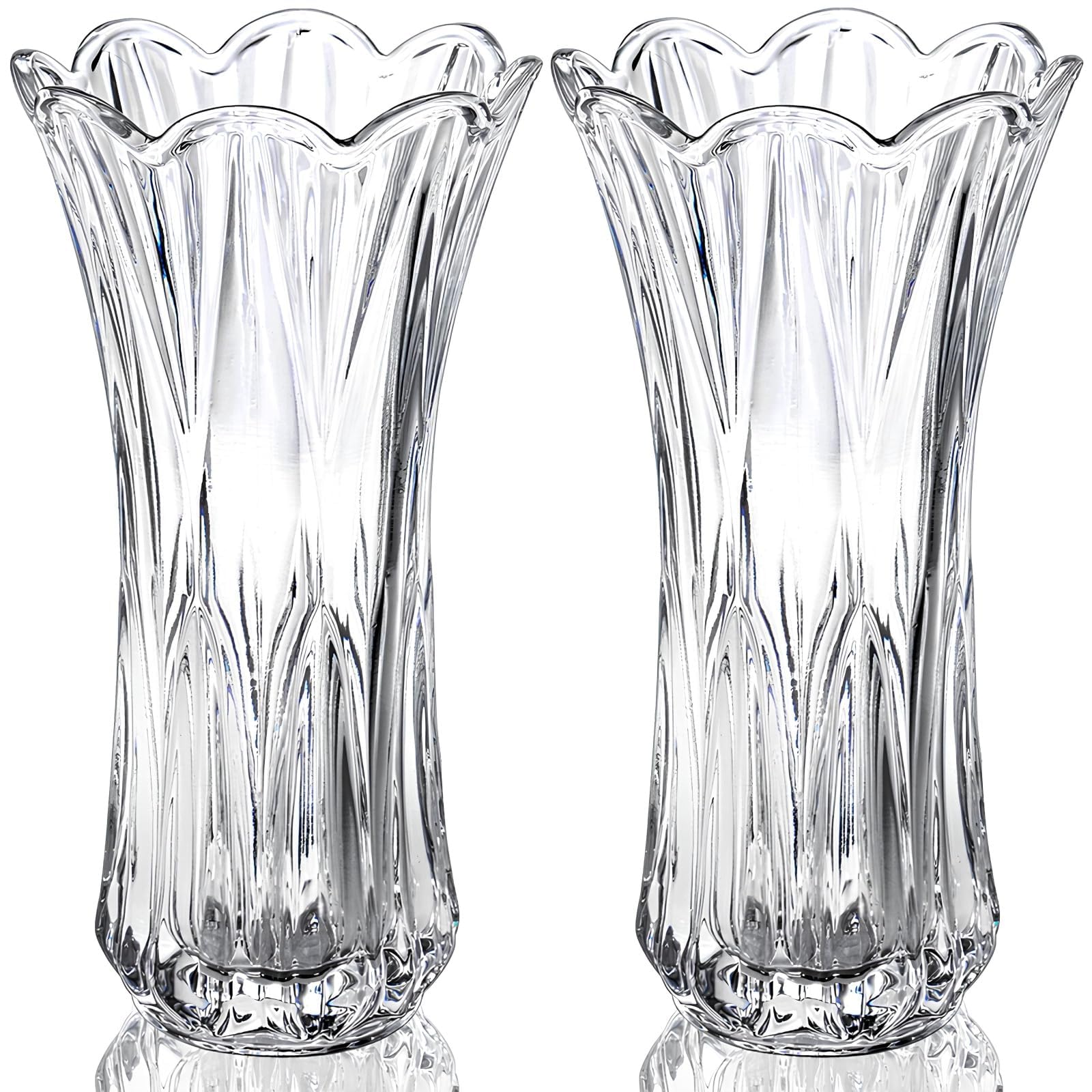 2 Pack Glass Flower Vase, 9.5 Inch Large Thickened Crystal Clear Vase, Phoenix Tail Shape Floral Vase, Decorative Modern Plant Vase for Centerpieces, Home Decor, Wedding, Party, Office