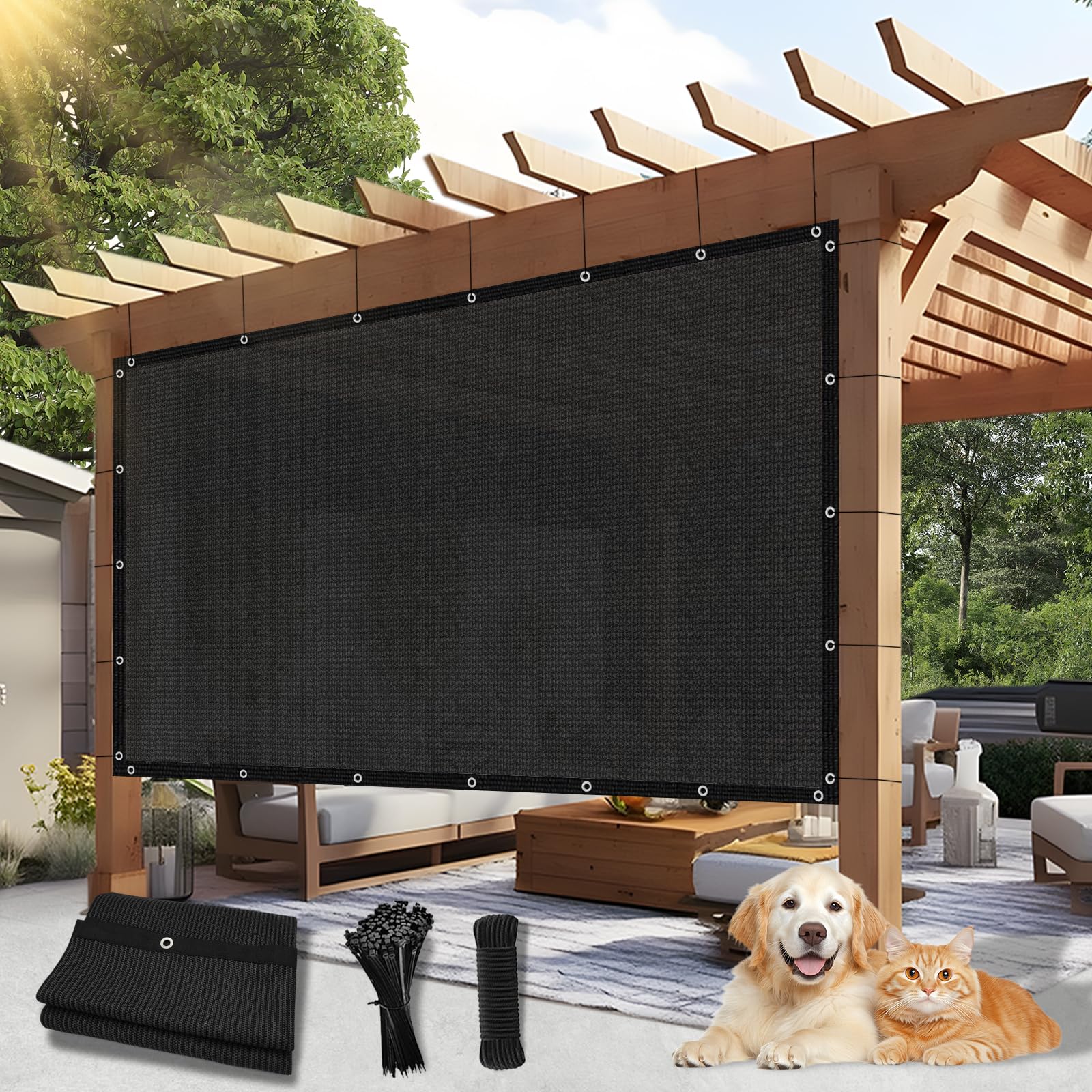 BELLE DURA Outdoor 90% Sun Shade Cloth with Grommets, 5 X 22 FT Pergola Shade Cover for Garden Patio Carport Kennel Swimming Pool, Black (We Make Custom Size)