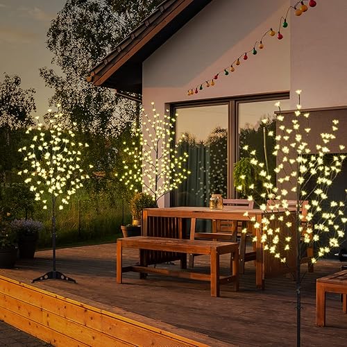 Miniatura 3 de Lightshare Juego de 3 árboles de cerezo LED árboles artificiales iluminados de 4 pies y 5 pies y 6 pies para decoración interior y exterior hogar
