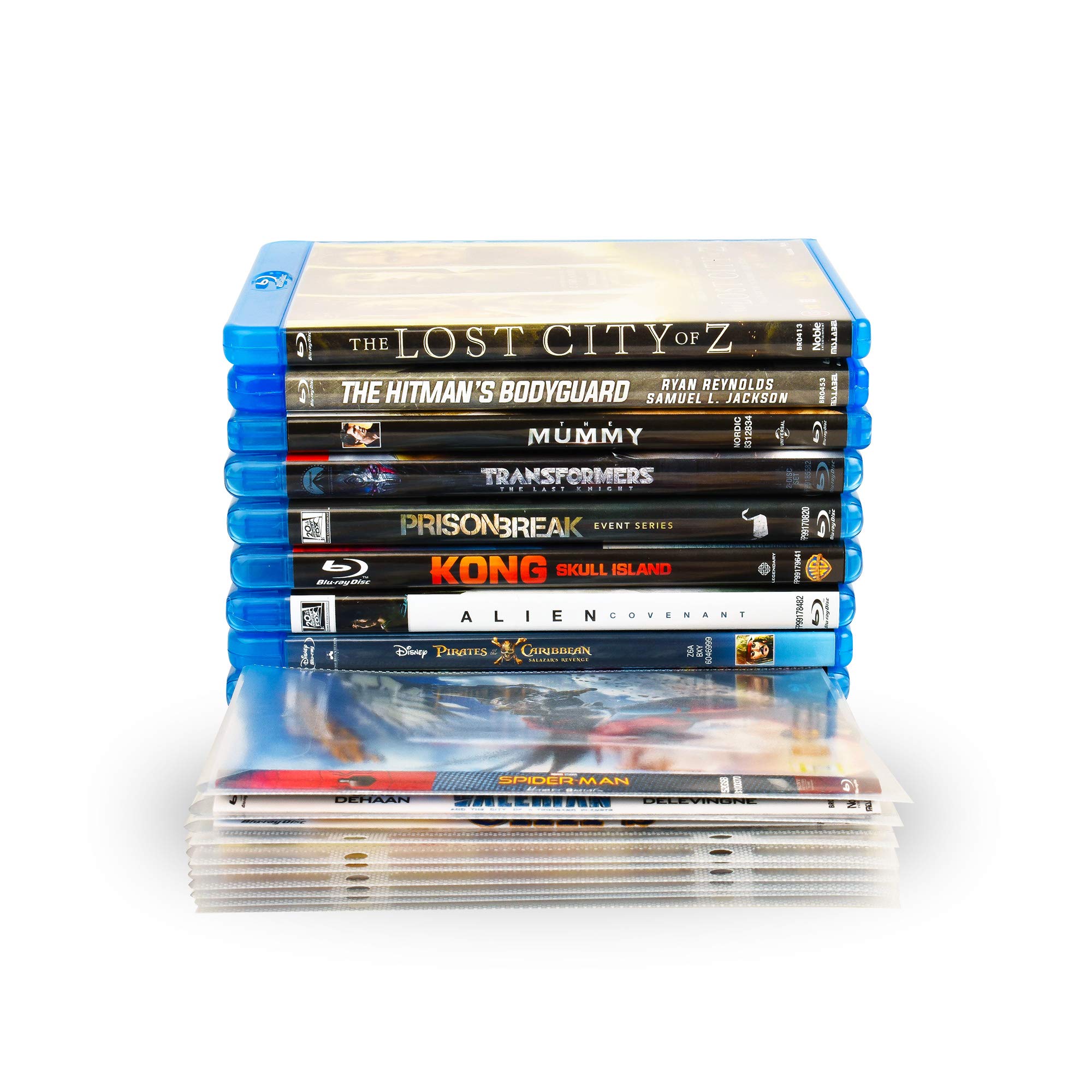 3L Pack de Rangement Blu-Ray Classeur - Pochette Transparente Perforées à Rabat 50 pcs - Classeur Noir 2 pcs - 10265