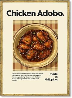 Framed Chicken Adobo Canvas Print Art Funky Wall Art Painting Pictures Trendy Kitchen Wall Decor Filipino Dish Art Print for Bar Apartment Home Decoration (Gold Framed,24L x36W)