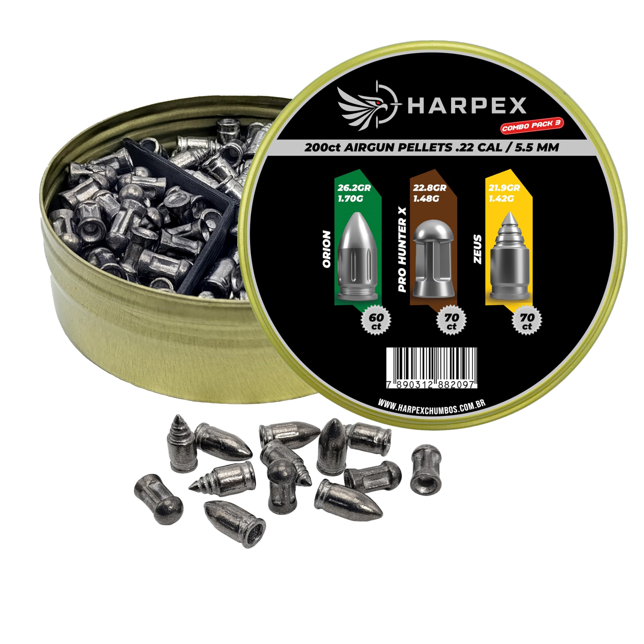 Combo Pack 3 Airgun Pellets .22 Caliber 200ct Pointed + Domed