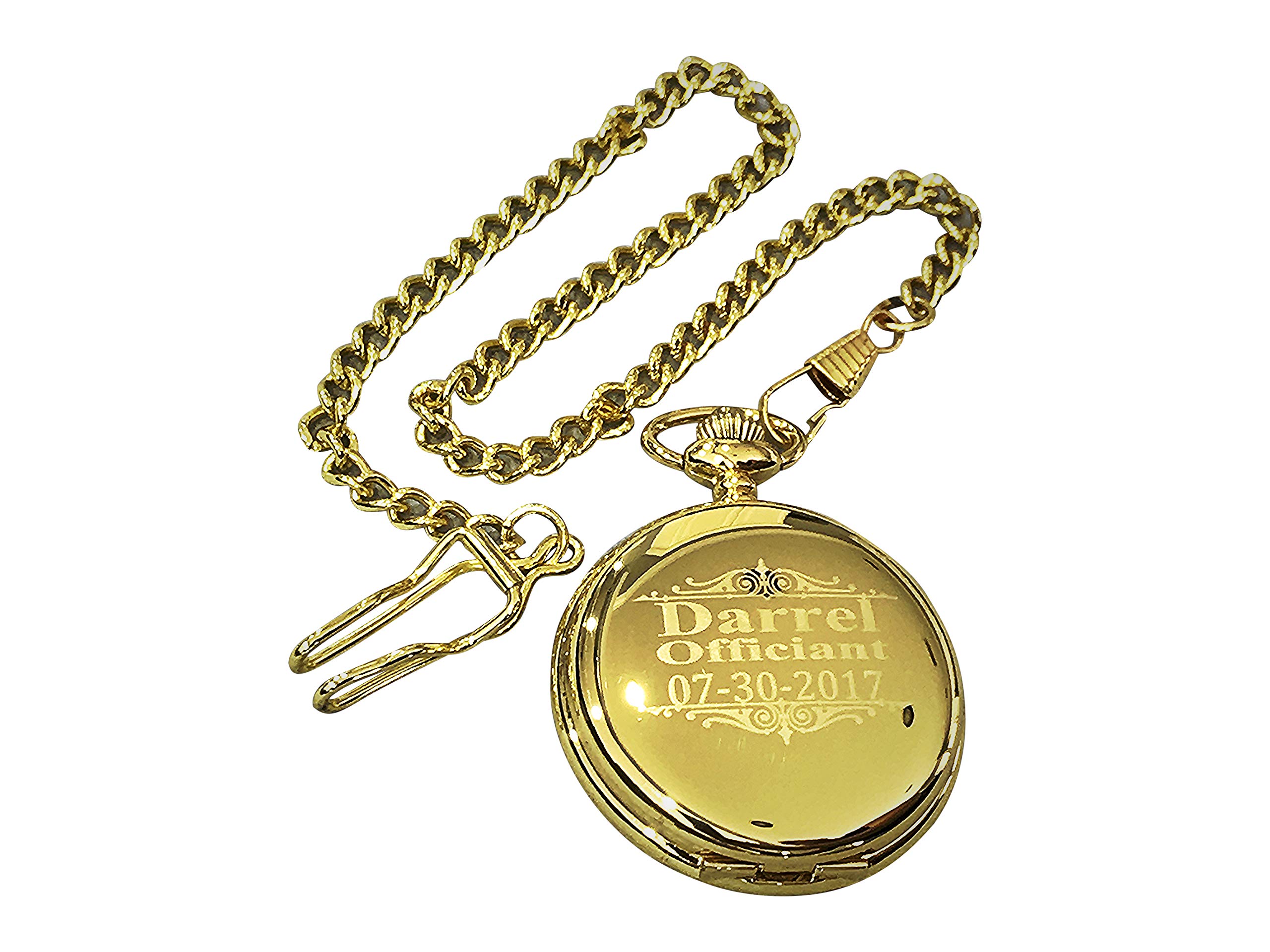 ETERNITY 2 Wedding Pocket Watches for Men or Women, Customized and Personalized Set of 2 with Included Engraving, Box and Chain. (Gold)