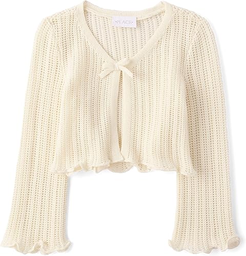 The Children's Place Cárdigan de capas de manga larga acampanada con lazo frontal para niña