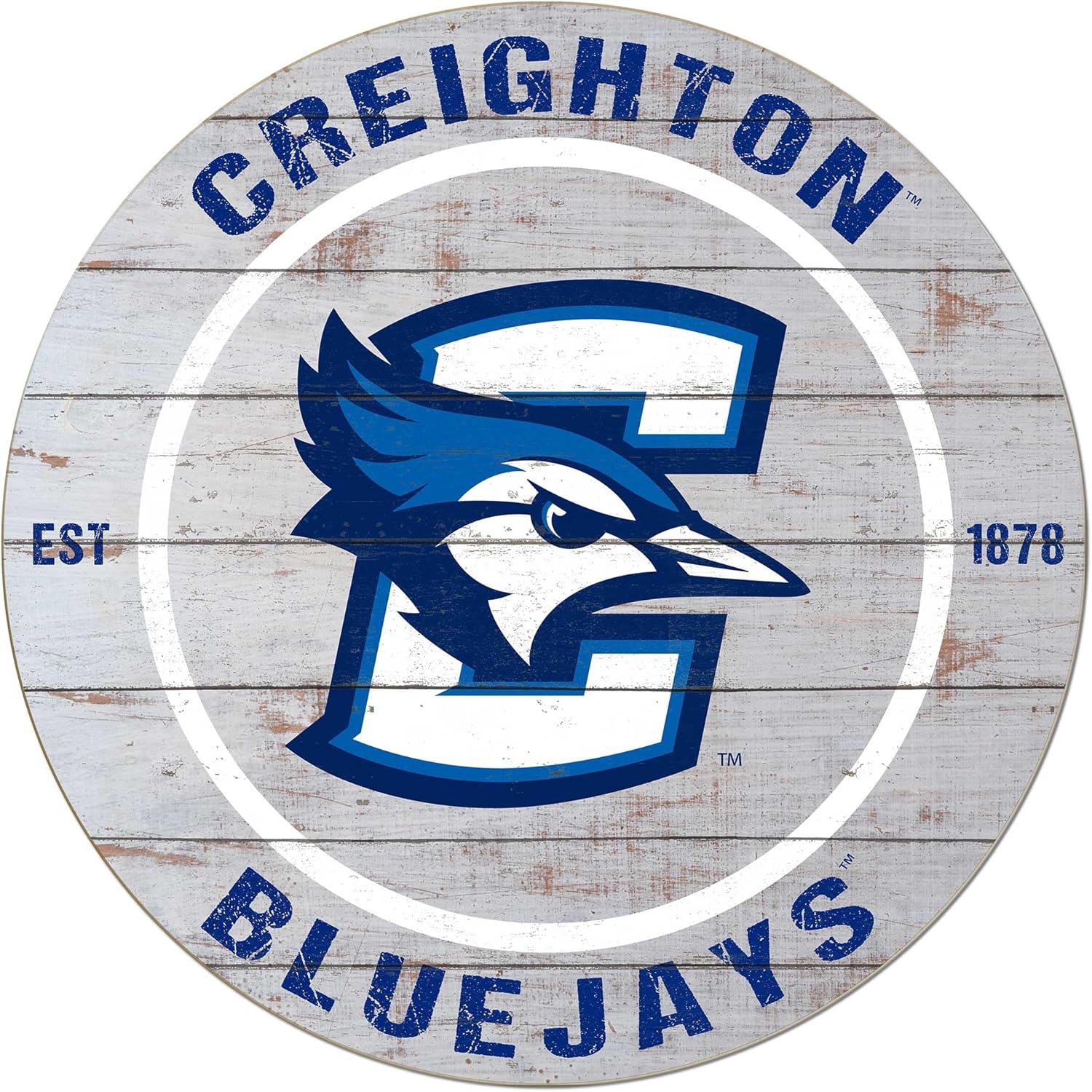 KH Sports Fan Creighton Bluejays Weathered Circle Sign, 20x20 Inches, Bluejays Decor for Dorm Room, Fan Cave, Living Room; Display Your Team Spirit with This Creighton Bluejays Wall Art
