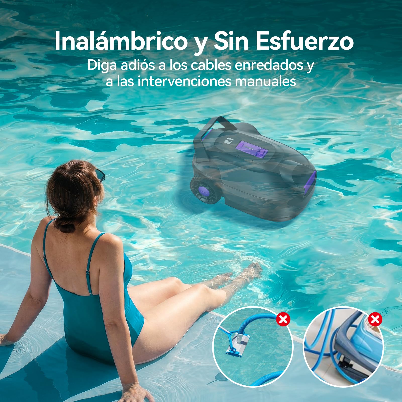 Redkey S200 Robot Piscina, Robot Limpiafondos Piscina Sin Cable con Doble Motore, Doble Succión, 180 Min de Limpieza, Estacionamiento Automático, para Piscinas de Fondo Plano 100 m²(Violeta)