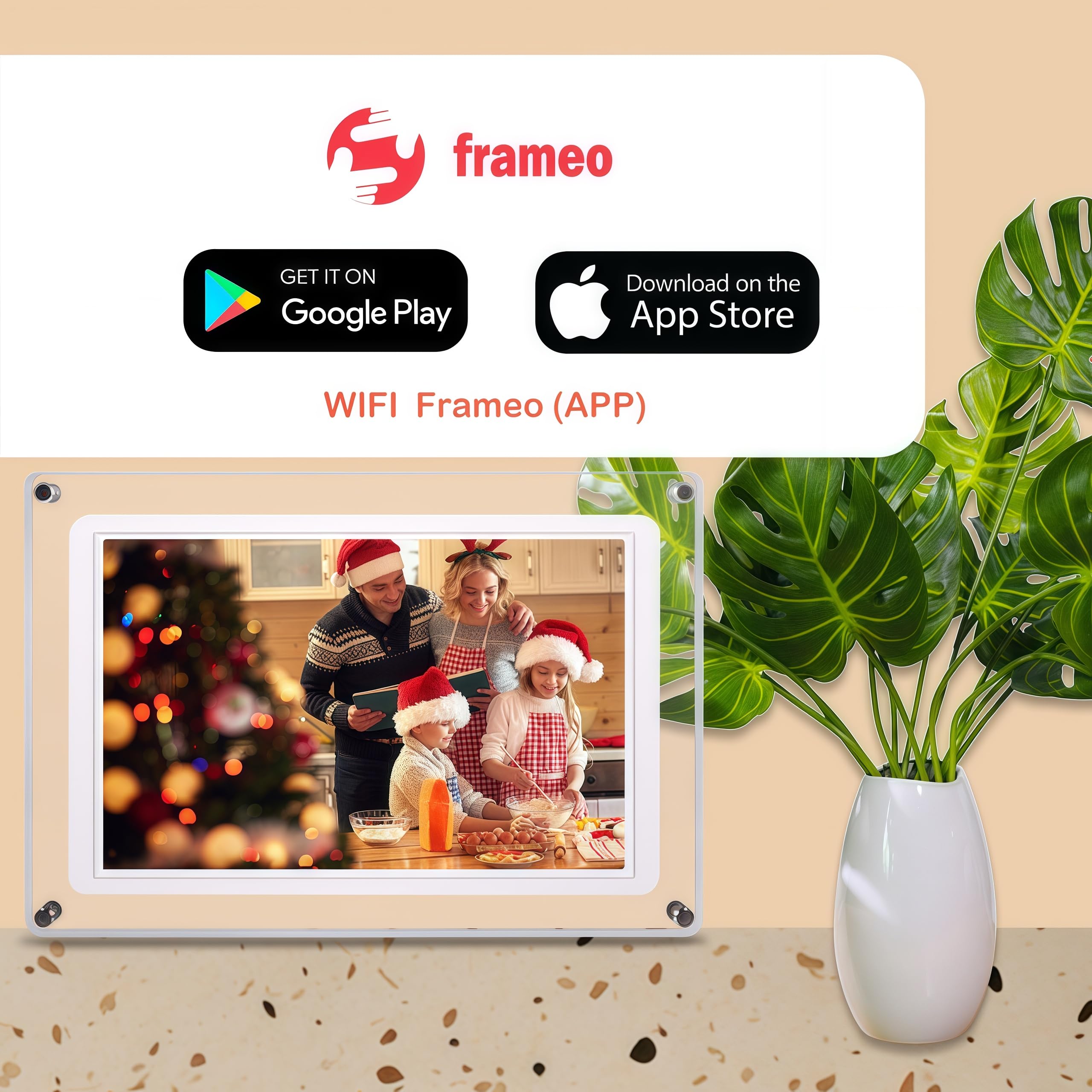 Cornice digitale Wi-Fi da 10,1 pollici con app Frameo, design con cornice in acrilico, memoria da 32 GB, touchscreen IPS, rotazione automatica, facile condivisione tramite app (10.1-acrilico)