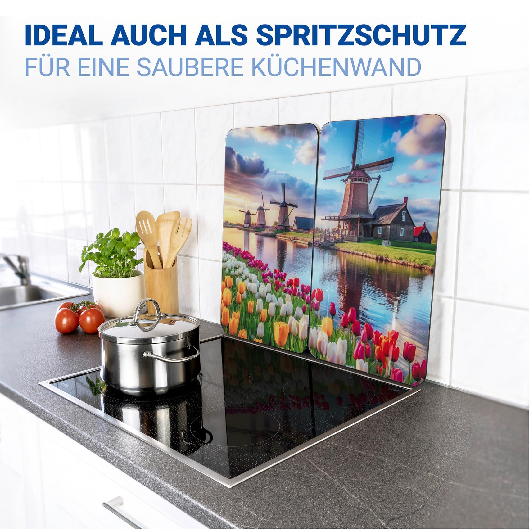 WENKO Placas protectoras cocina Mod Molino Viento ajustable altura 30x52 cm juego 3 vidrio
