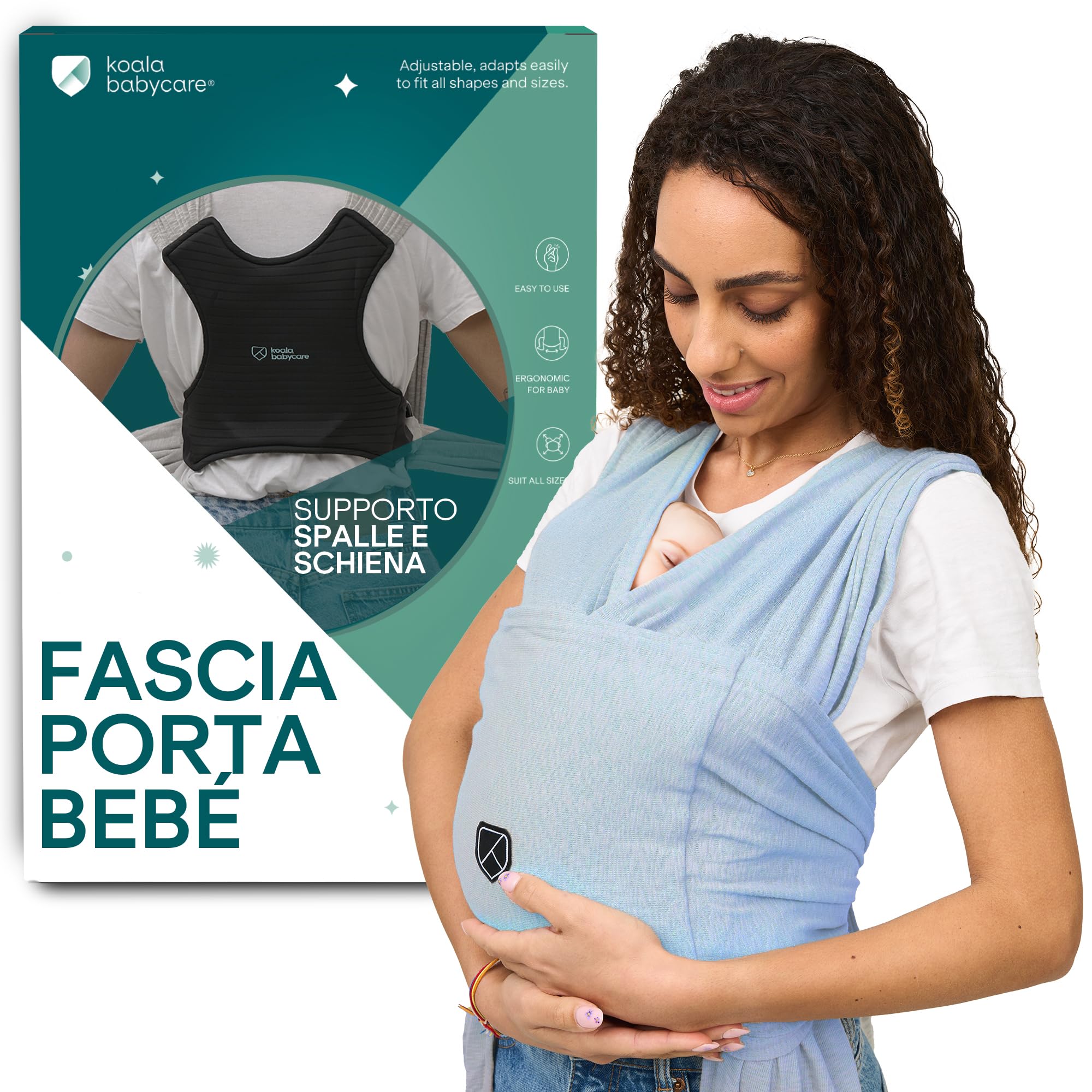 Koala Babycare Fascia Porta Bebe Neonato Facile da Indossare, Regolabile e Unisex - Marsupio Neonati Multiuso Adatto Fino a 9kg - Fascia Porta Bambino Antracite