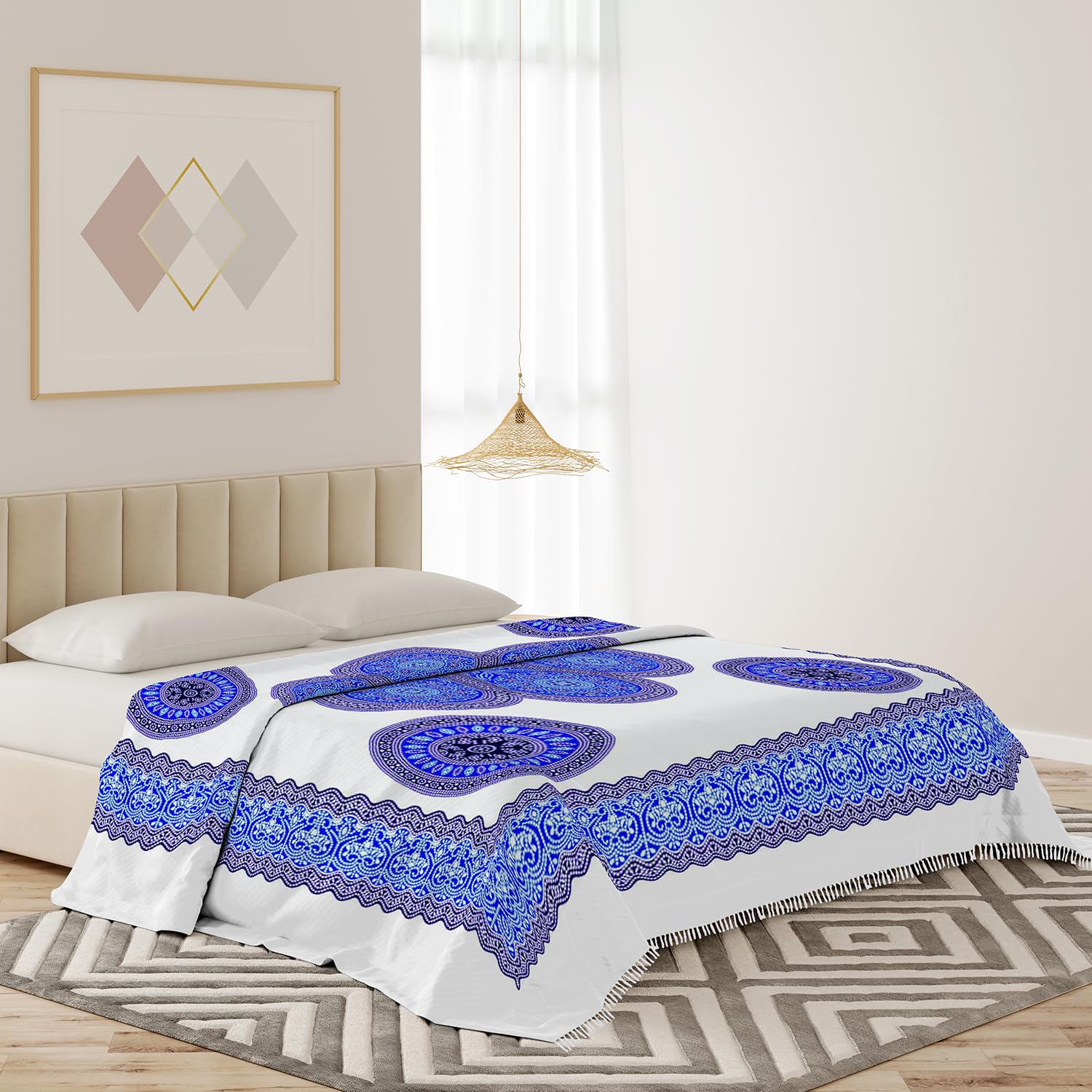 Banzaii telo mare maxi antisabbia, copriletto, copridivano, copritutto in cotone 210x230 cm Fiori Blu