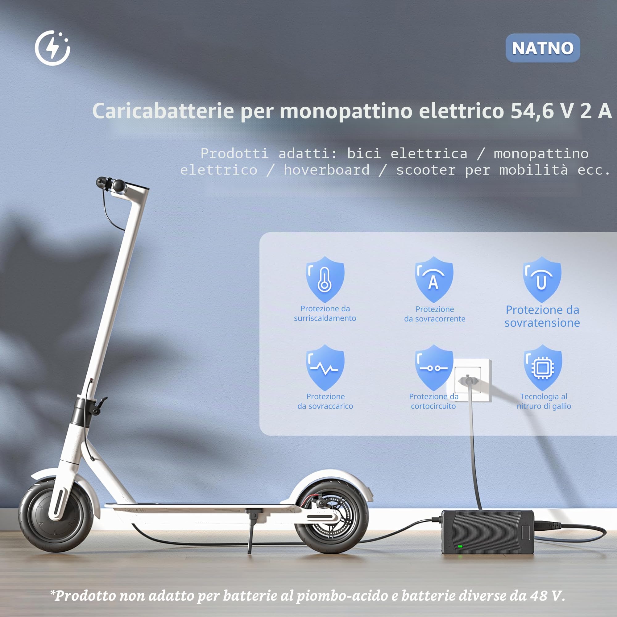 Caricatore Monopattino Elettrico per Kugoo M4/M4 Pro, 54.6V 2A Batteria Caricabatterie Hoverboard per Gotrax G2 G3 G4, Evercross H5, Hitway H5/H5 Pro, UrbanGlide E-Cross Pro Scooter Elettrico