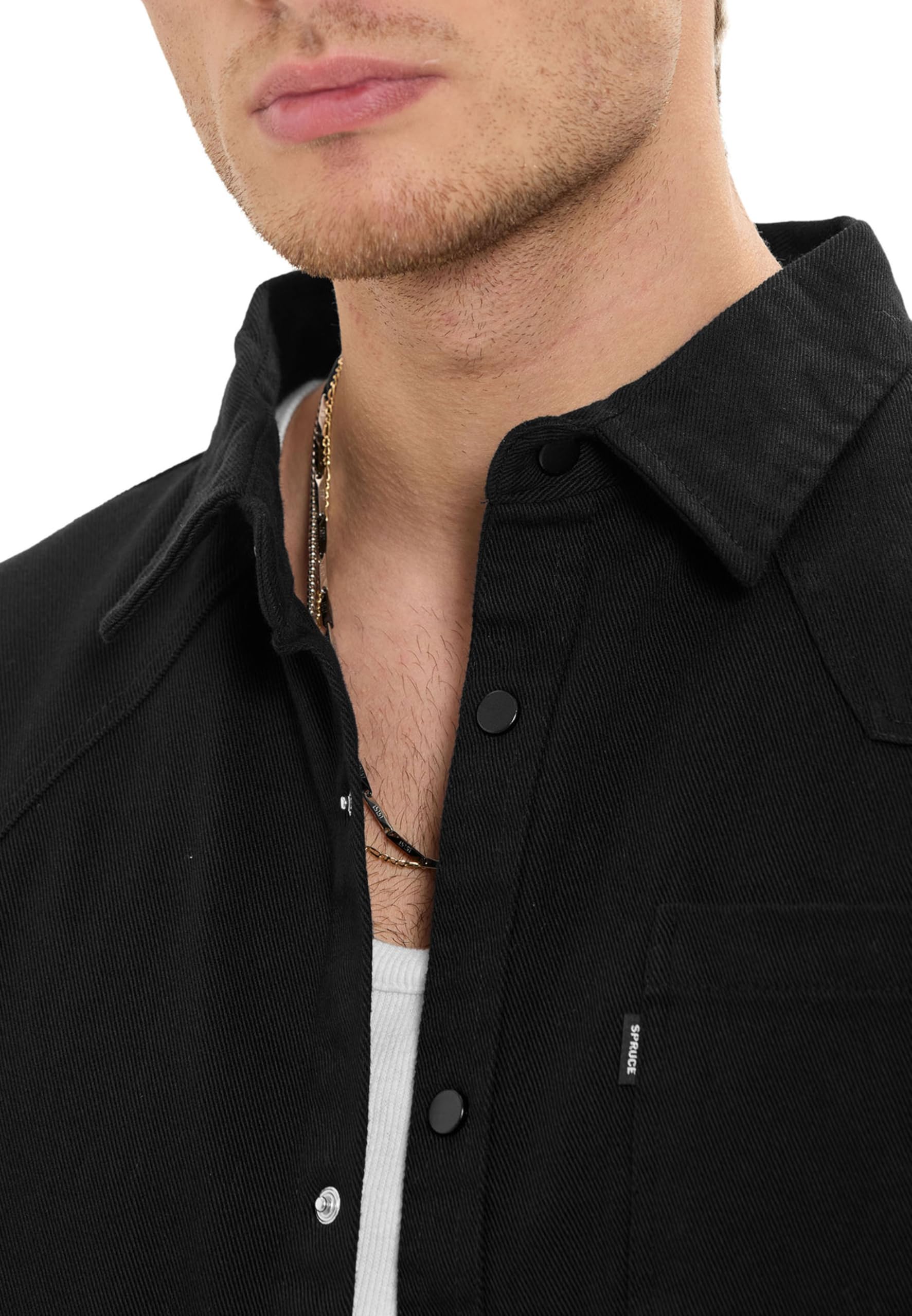 by Spruce Overshirt Langarm Hemdjacke mit Druckknöpfen & Brusttasche Lässiges Shirt für Freizeit Übergang