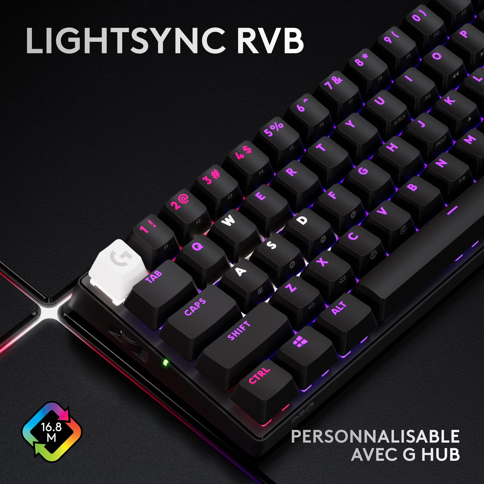 Logitech G Pro X 60 Lightspeed, Clavier Gaming sans Fil, mécanique Compact TKL 60 pour Cent, LIGHTSYNC RVB, Touches en PBT Double Couche, switchs tactiles GX optiques, Windows PC, AZERTY FR - Noir