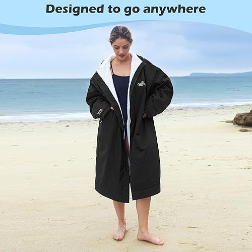 Miniatura 7 de Catalonia Parka de natación para hombres y mujeres, chaqueta de natación impermeable, cálida bata de poncho cambiante con forro de sherpa