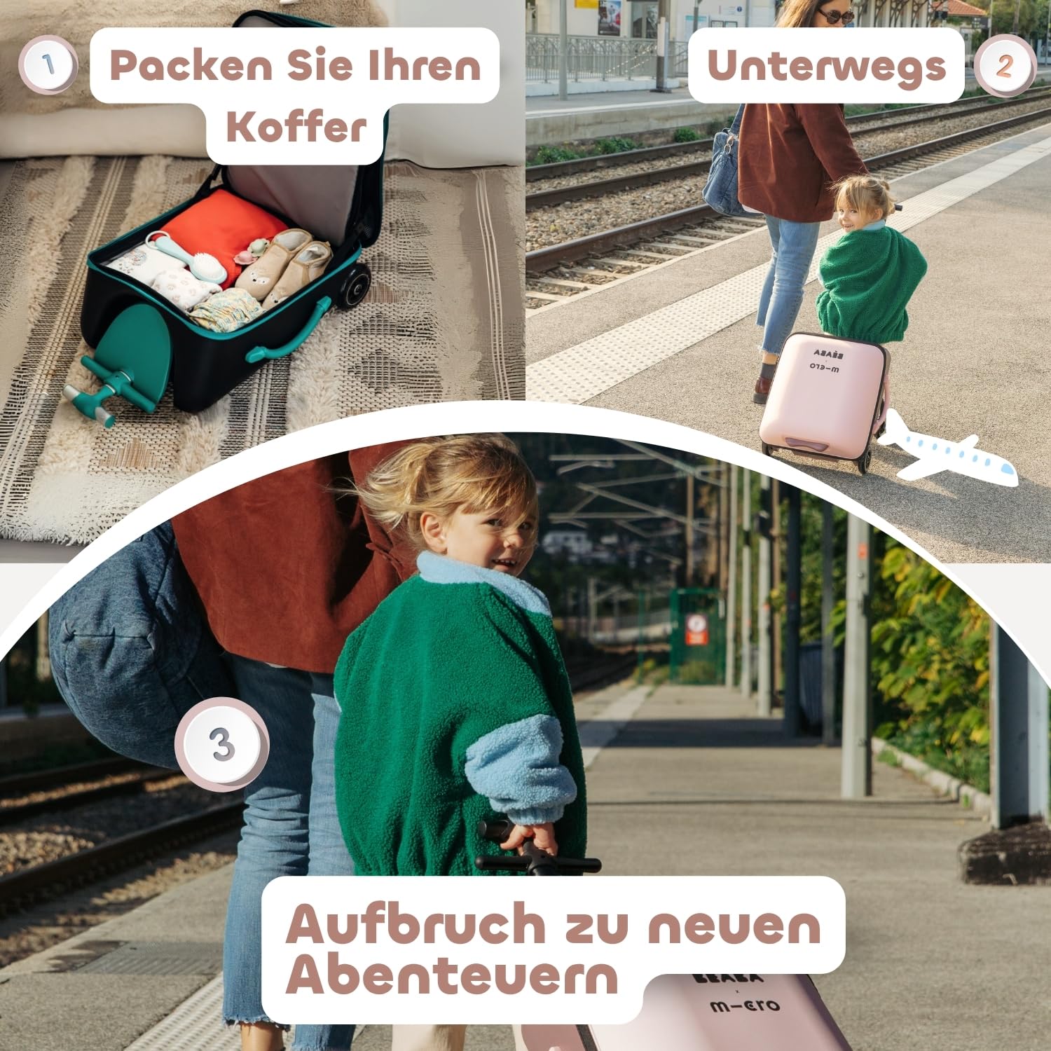 Béaba & Micro Mobility, 2 In 1 Kinder Kabinenkoffer Mit Sitz, Ab 4 Jahre, Evolutiv, Große Öffnung, 22L Kapazität, Mehrere Fächer, Praktisch, Luggage Eazy, Marshmallow