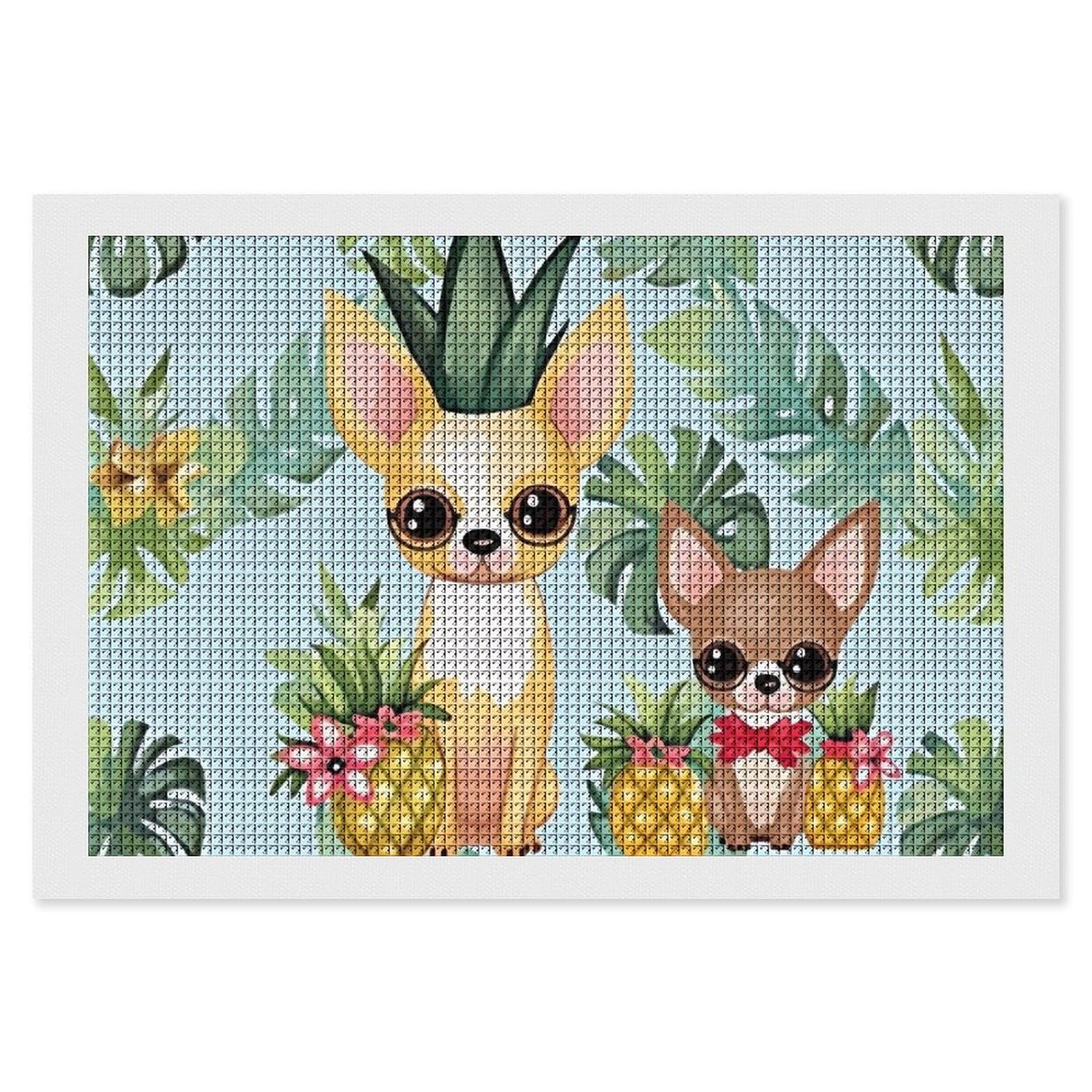 Chihuahua Dog Pineapple Diamond Art Kits for Adults, DIY 5D Diamonds Painting Kits for Beginner, Round Full Drill Diamond Dots Painting, 8"x12" Diamonds Pictures Gem Art and Crafts Wall Decor
