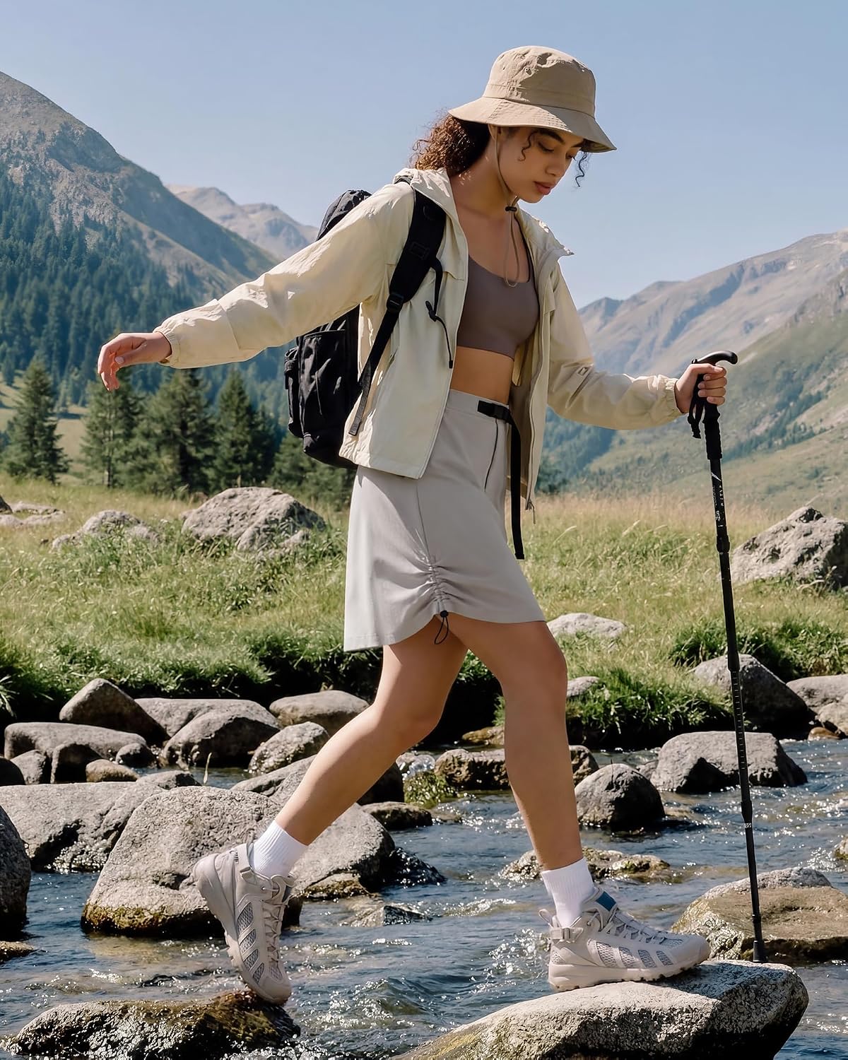 G4Free Strowen Hiking Cargo Skirts for Women 18" Elastic Waist Workout Casual Quick Dry Skirt 2 Pockets No Built-in Shorts