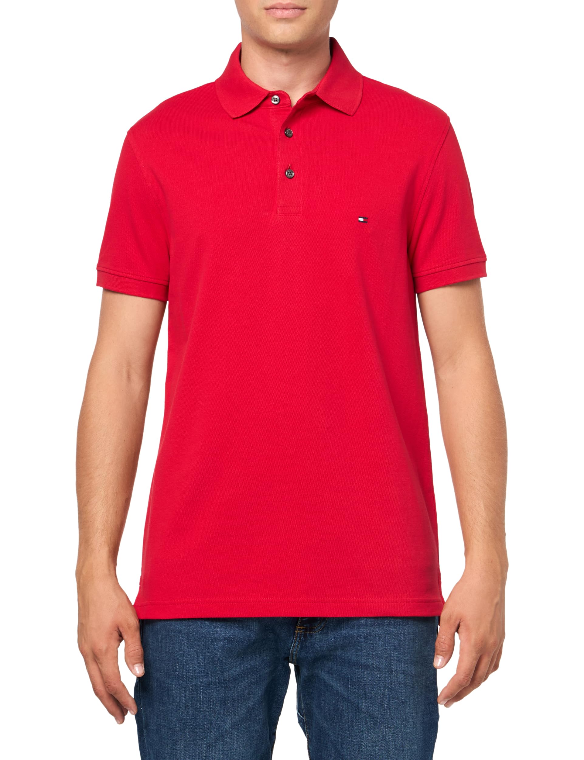 Tommy Hilfiger Men's Short Sleeve Polo Shirts in Slim Fit with Stretch and Organic Pique Cotton