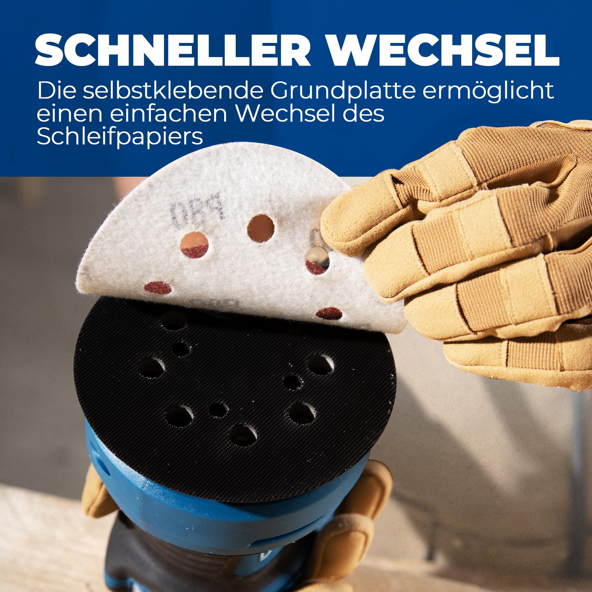 DongCheng Exzenterschleifer 380W, 125mm Schleifmaschine, 6-stufig 8.000-12.800 U/min, vibrationsarm, mit Staubfangbehälter & Staubsaugeranschluss, inkl. 20 Schleifblättern (versch. Körnungen) für Holz