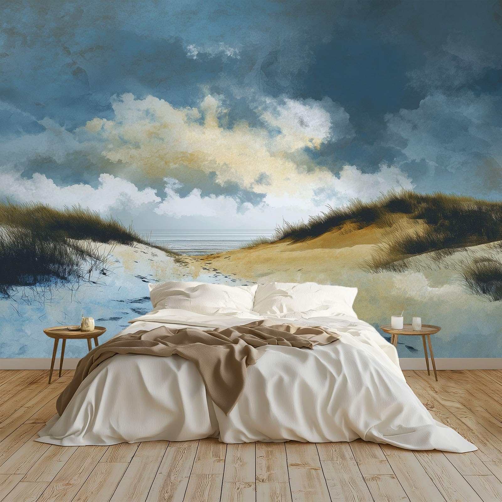 Generisch Tapeta panoramiczna 3D 350 x 256 cm (szer. x wys.), do salonu, sypialni, szaro-niebieska, odporna na promieniowanie UV tapeta z włókniny na ścianę - abstrakcyjna ręcznie malowana tapeta na