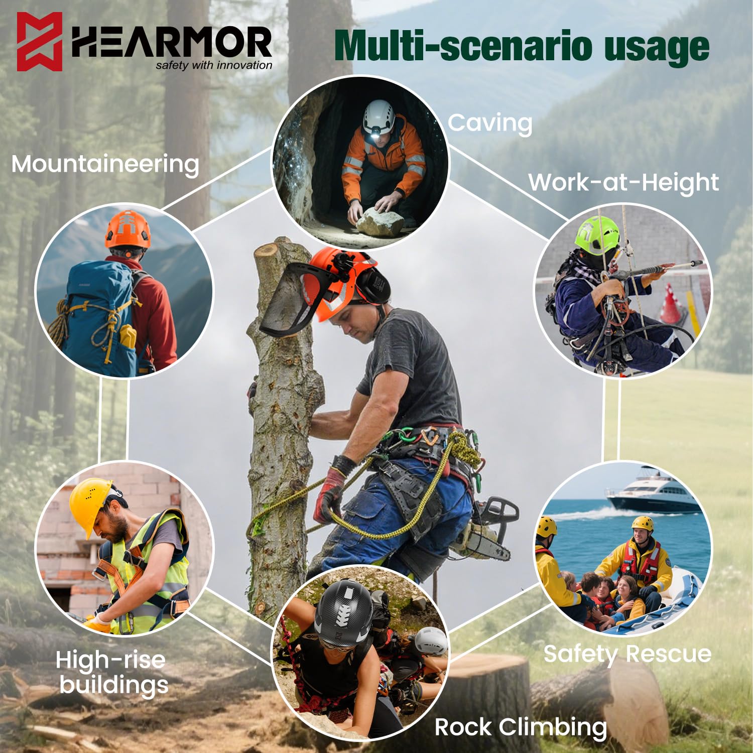 HEARMOR Mervex Forest Air – Casco de protección ABS para trabajos de alto trabajo en el sector forestal, certificación EN12492, aprobado EN397, absorción de impactos y resistencia a la penetración