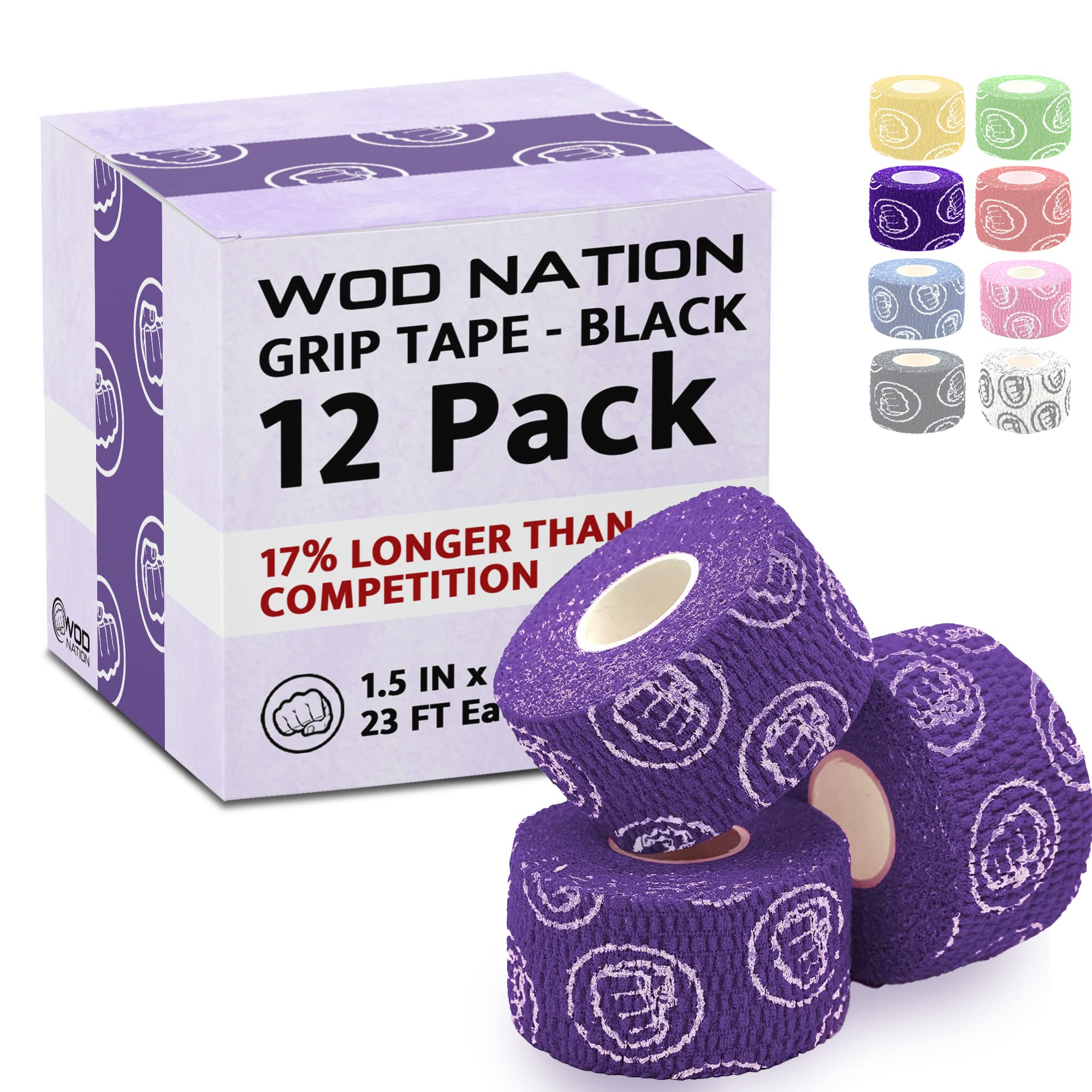 WOD Nation Flexible Hook-Grip Athletic Tape – Easy-Tear, Sweat-Proof Thumb &amp; Finger Strips for Weightlifting
