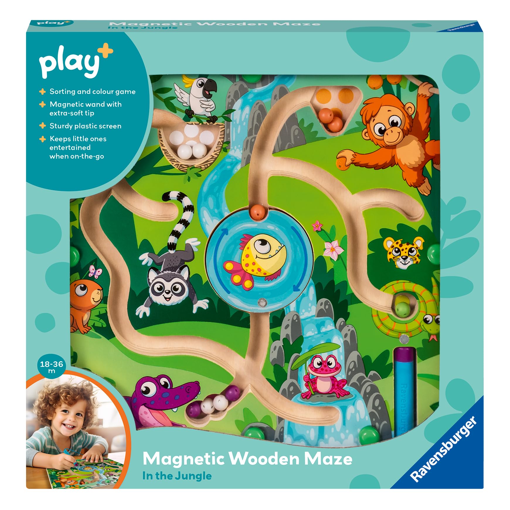 Ravensburger Play+ In The Jungle Touch & Play Baby Sensory Toy Wooden Puzzle for Toddlers Age 1 Year Old - Infant Toys and Gifts