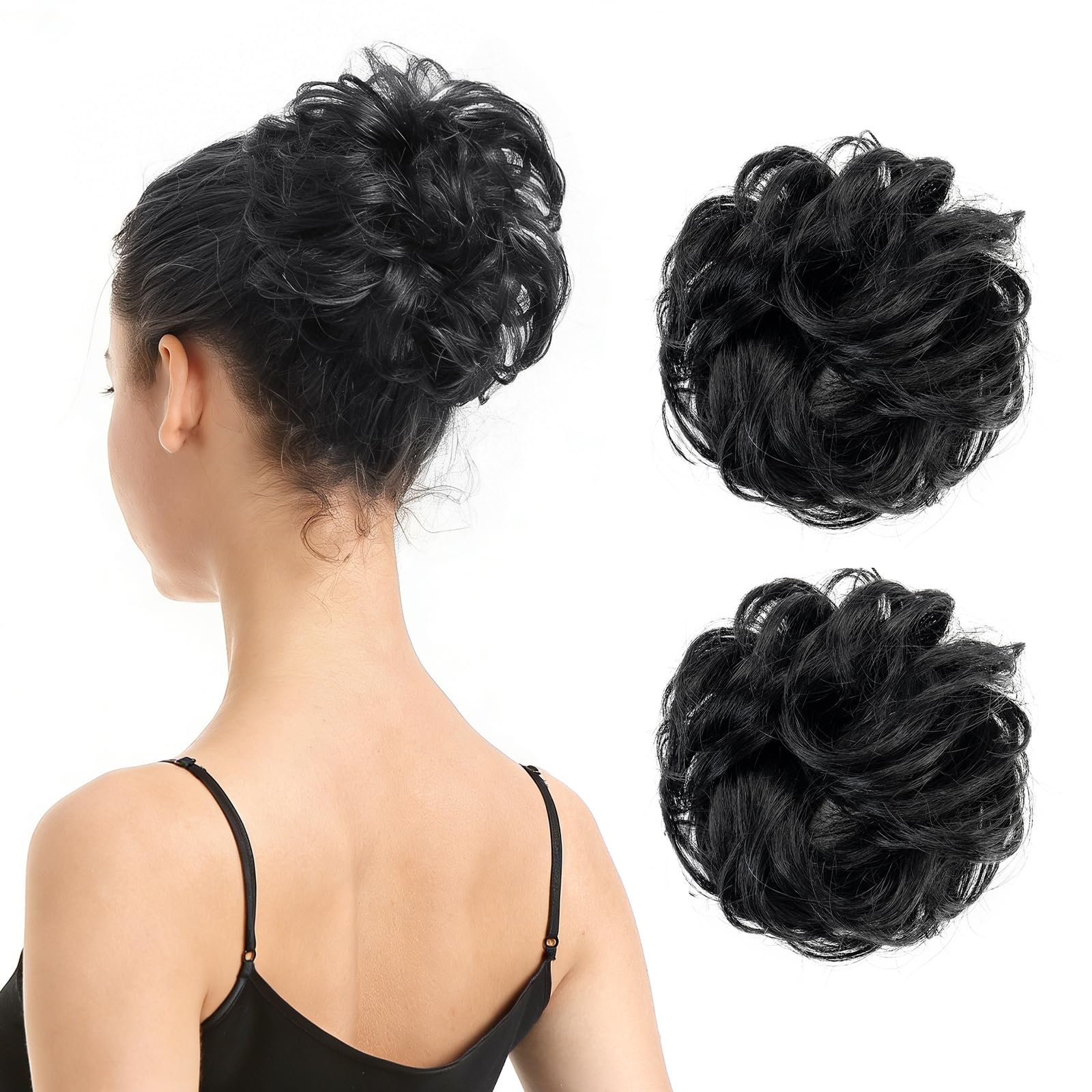 Photo 1 of BARSDAR 100% Human Hair Bun Extension - 2 PCS Real Human Hair Blonde Messy Bun Scrunchie for Women - Elastic Wavy Blonde Updo Extensions Soft Fluffy Natural Looking Small Chignons Hairpieces