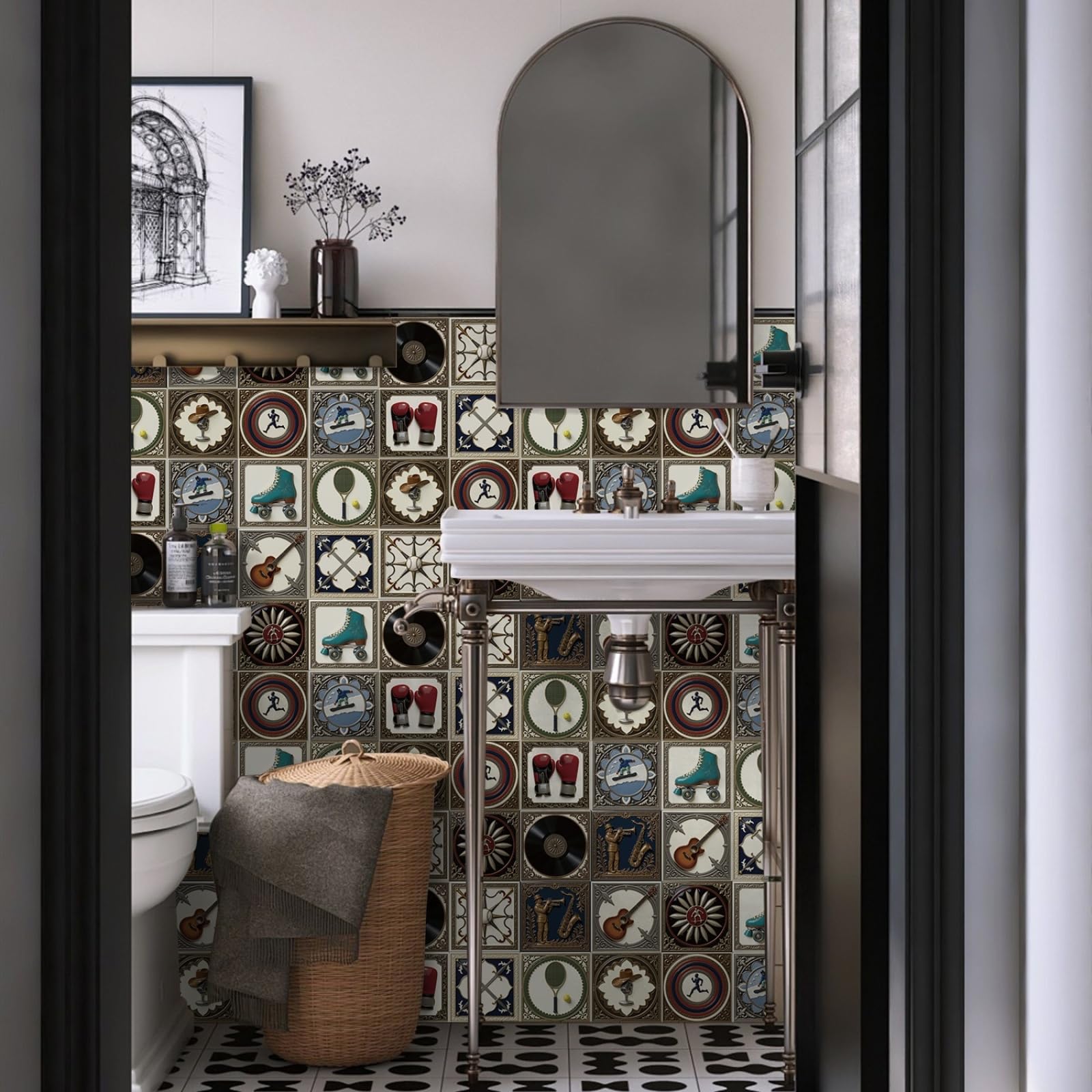 Azulejos Adhesivos Baño 15x15 cm Guitarra Marrón Vinilo Pared Cocina Pelar Y Pegar Impermeable para Muebles Chimenea Gabinete Baldosas Adhesivas Pared Decorativos 24 Piezas