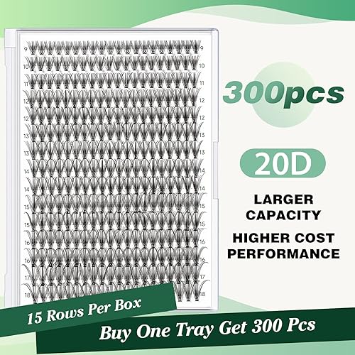 Miniatura 2 de Extensiones de pestañas en racimo de 300 pestañas individuales, rizado 20D 0.07C, 0.354-0.709 in, pestañas postizas suaves y naturales, extensiones