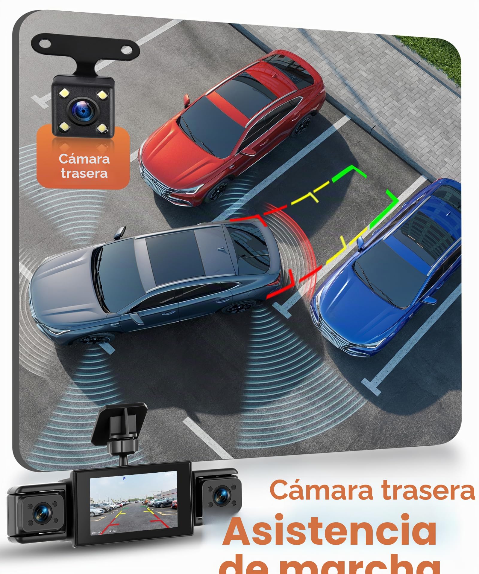 Rimoody 4 Canales 360° Dashcam para Coche, 4 1080P Delantera y Trasera Lzquierda Derecha, 3 Pulgadas IPS Dash CAM con Visión Nocturna IR/Vídeo en Bucle/24H Monitor/Asistencia de Estacionamiento