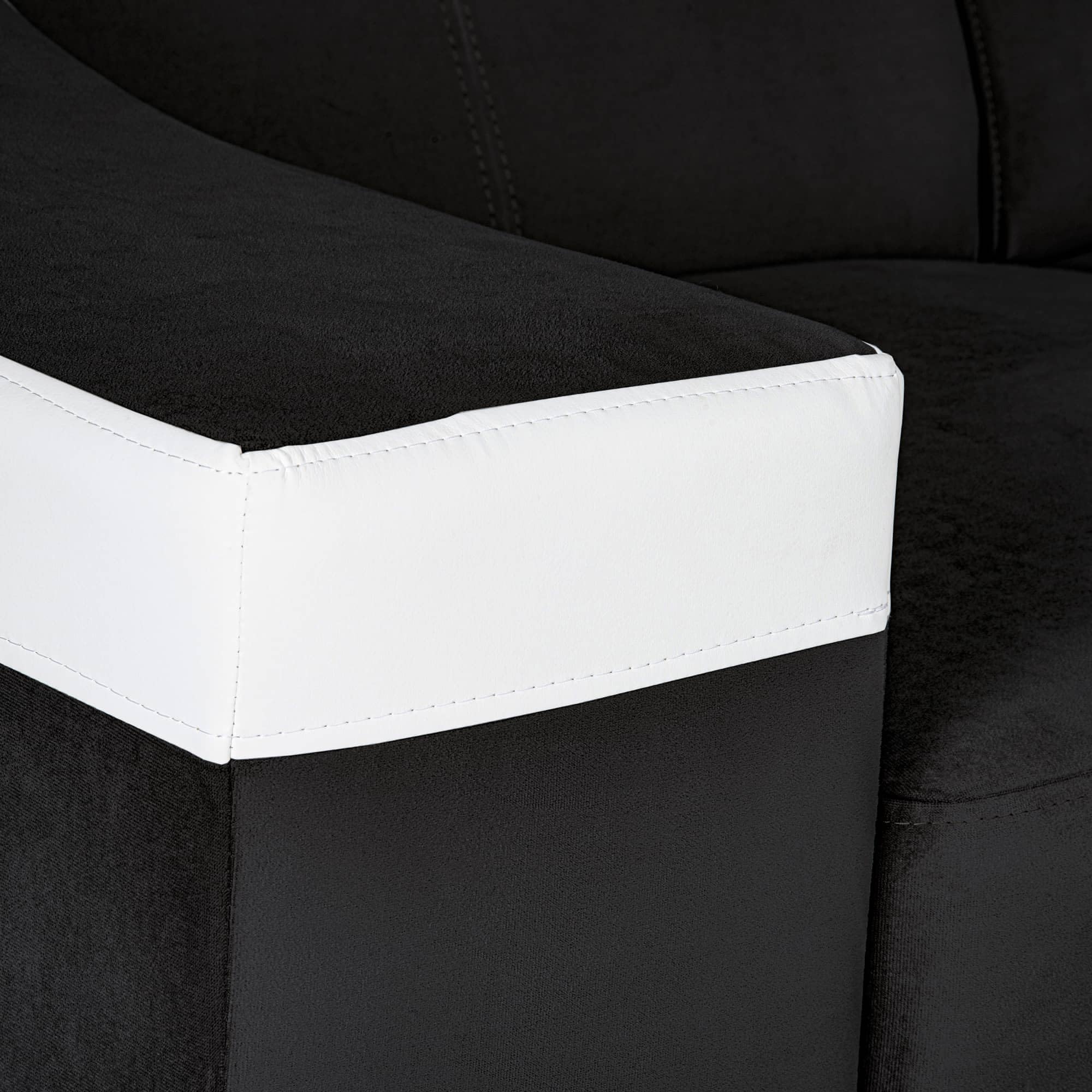 Mobilier-Deco Lucky - Canapé d'angle Convertible réversible en Tissu Noir et Simili Blanc