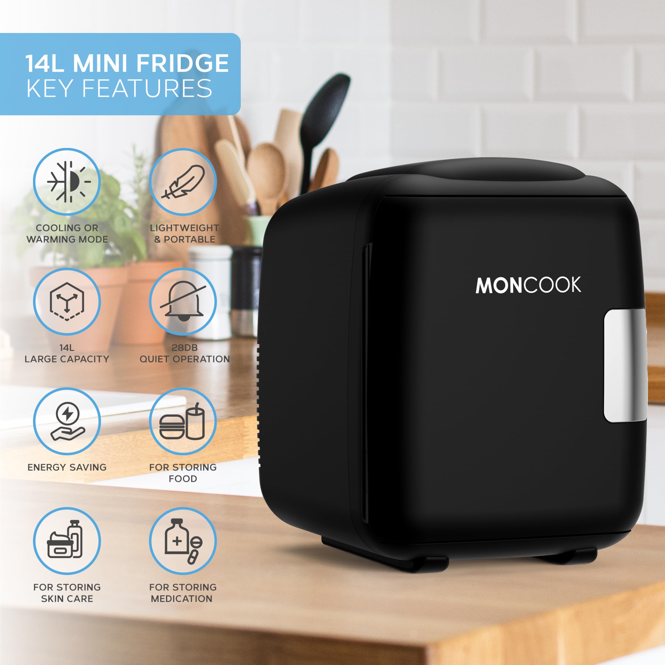 Mini Réfrigérateur MONCOOK 15L - Porte Verre Refroidissement/Réchauffement - Soin Peau Et Aliments