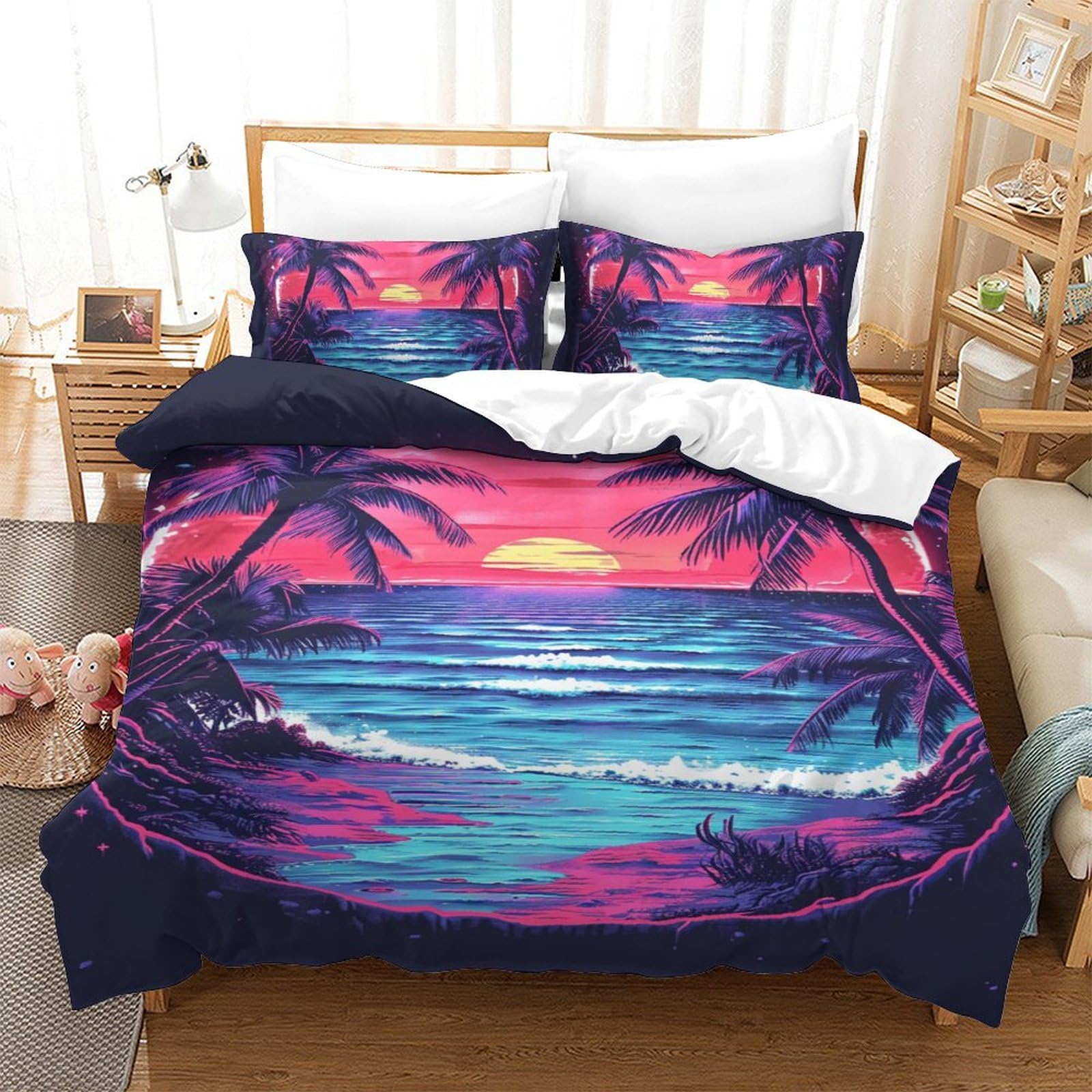 Ensemble de literie imprimé 3D fille de plage pour lit simple 140x200cm