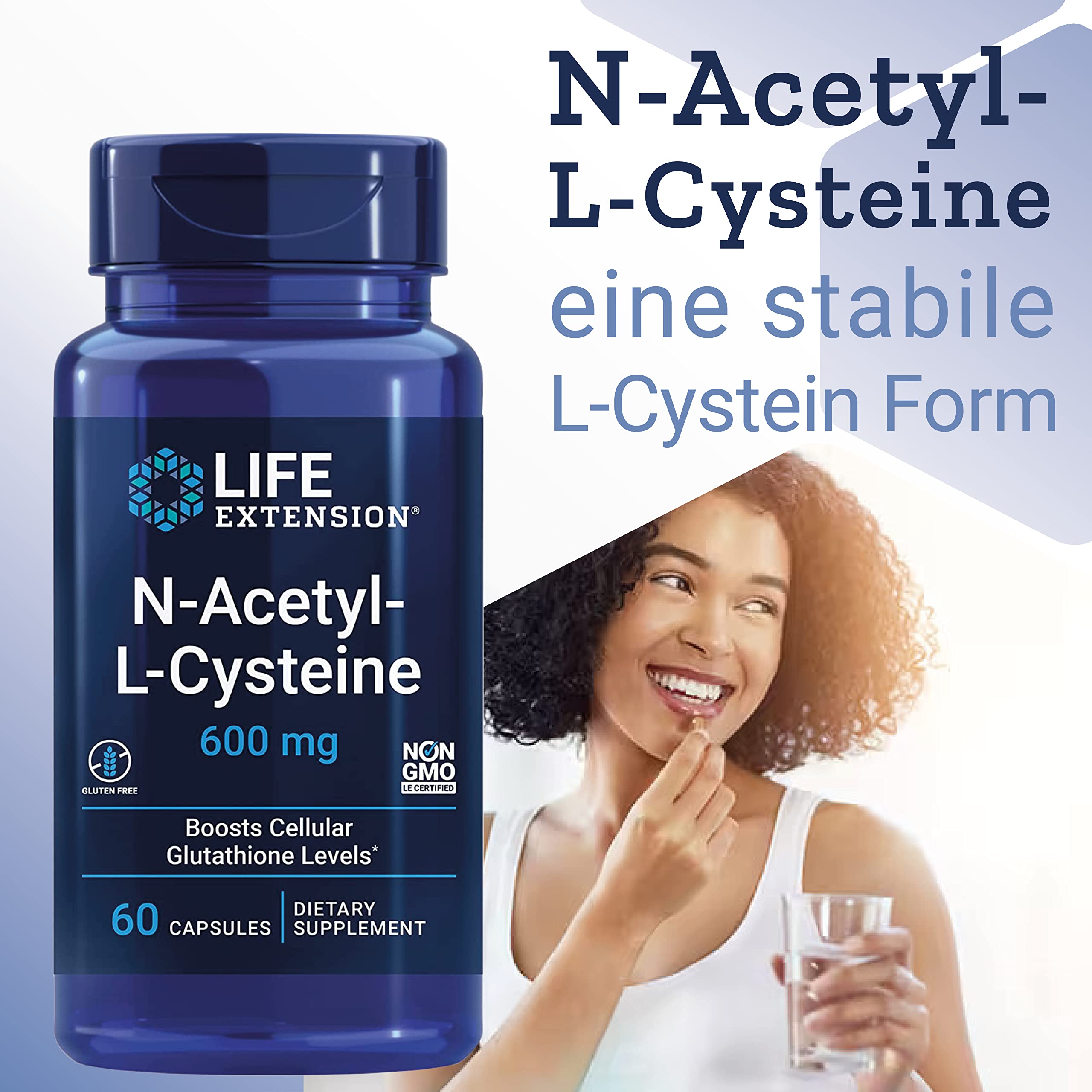 Life Extension, N-Acetyl-Cysteine (NAC), 60 vegane Kapseln, 600mg Acetyl-L-Carnitin je Dosis, Glutenfrei, Sojafrei, GMO frei, Geschmacksneutral