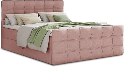 Boxspringbett Best Lux mit Fußteil, 2 Bettkästen und Topper - Doppelbett, Bonell-Matratze, Polsterbett, Bett, Betten, Bettgestell, Schlafzimmer (Pink (Inari 52), 180 x 200 cm)