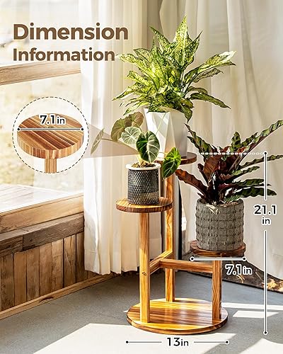 Miniatura 3 de Bamworld - Soporte para plantas de interior de 3 niveles, estante de madera para múltiples plantas, soporte alto de esquina para exteriores, soporte