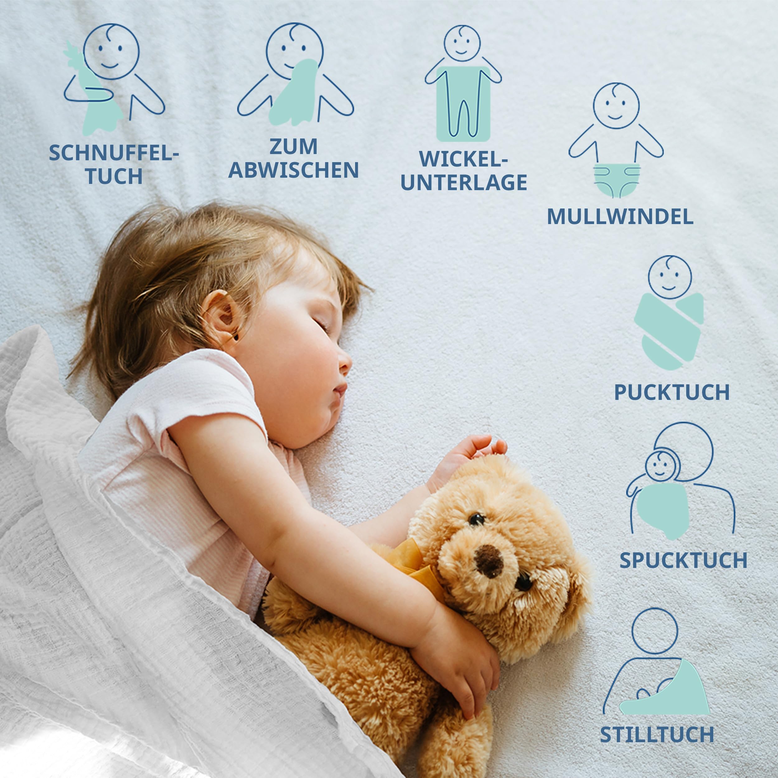 MAKIAN Mullwindeln 10er Pack, 80x80 cm, Oeko-TEX® Standard 100 geprüft, 10 Spucktücher in Premium Qualität - doppelt gewebte Stoffwindeln/Mulltücher, Kochfest - Weiß