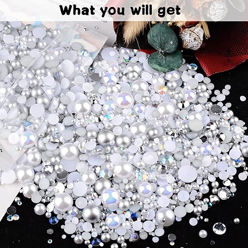 Miniatura 6 de Kikonoke 3900+ piezas de kit de diamantes de imitación y perlas, 2-10mm gemas planas para arte de uñas, decoración de vasos, manualidades DIY, 6