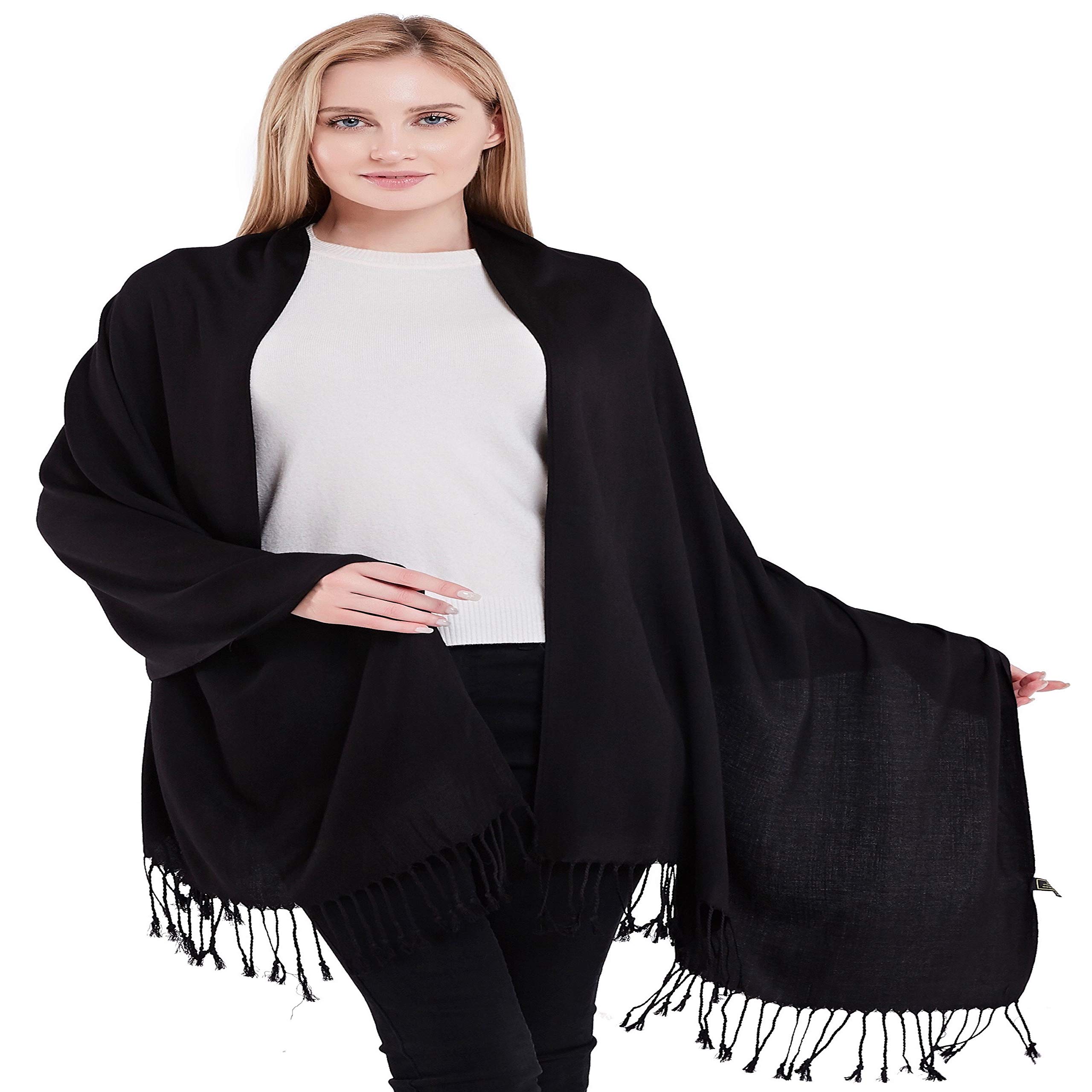 CJ Apparel Black 100% Cashmere 2 Ply Shawl Pashmina Scarf Wrap Stole Hand Made in Nepal