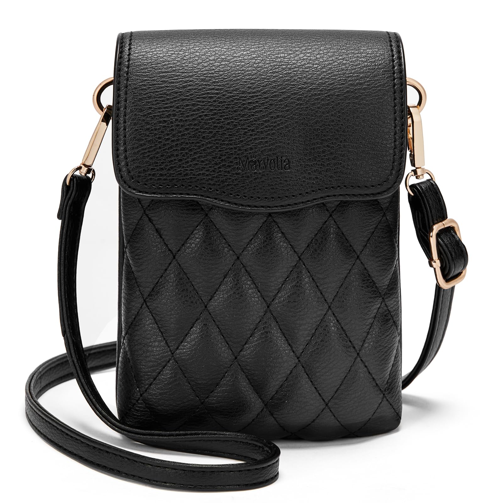 Marvolia Small Crossbody Bags for Women - Vegan Leather Crossbody Phone Purse with Card Slots Mini Cell Phone Bag Handbag Wallet for Traveling Shopping - Black