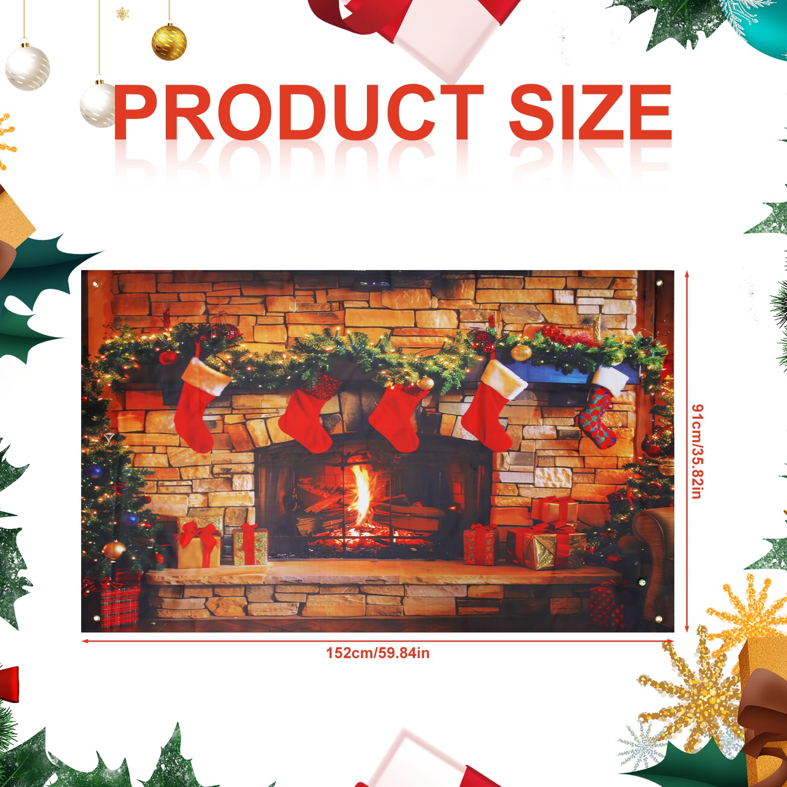Christmas Fireplace Photography Backdrops Xmas Tree Window Christmas Eve Background Family Party Decor Banner Photobooth Props - 44
