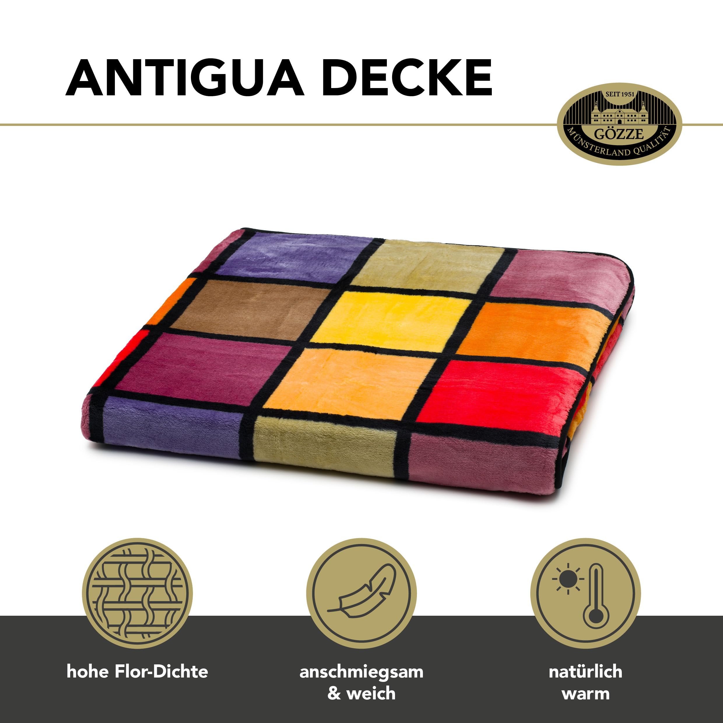 Gözze - Weiche Kuscheldecke, Cashmere Feeling, Hohes Stoffgewicht 500 g/m², Antigua, 150 x 200 cm - Orange/Rot/Gelb, Throw