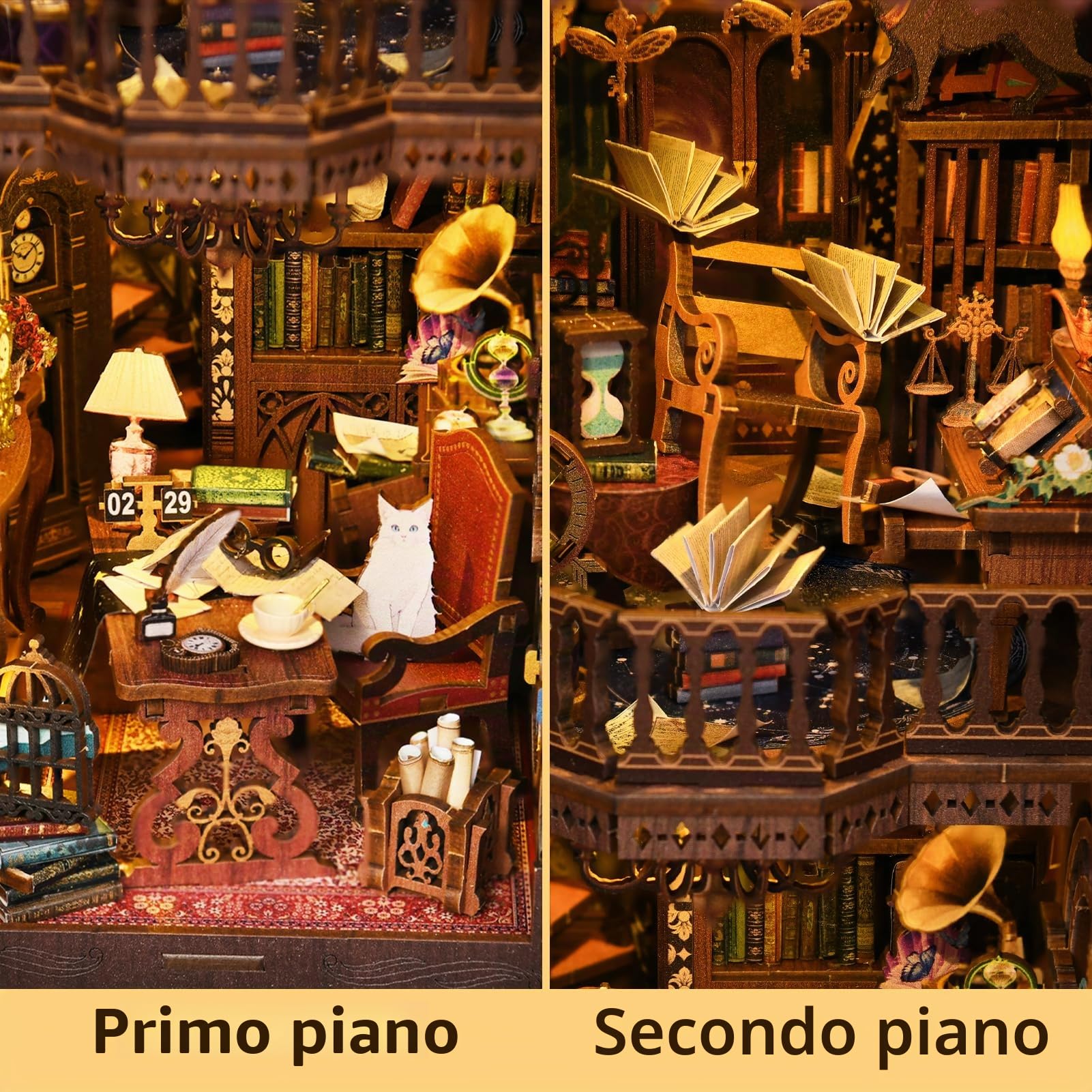 Kit Book Nook per Adulti, Modello DIY Book Nook, Puzzle 3D in Legno Fermalibri Booknook Miniatura Casa delle Bambole per Inserto Libreria Decorazione Casa - Wonder Library