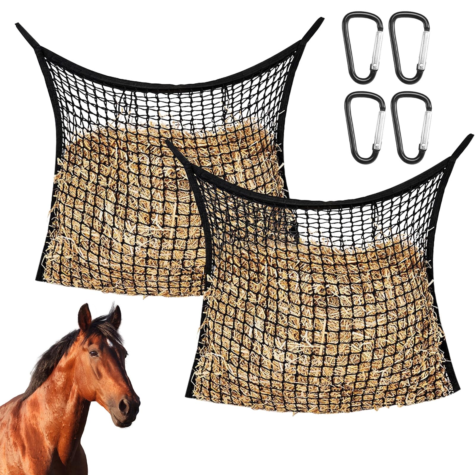 2 Stück Heunetz für Pferde, 80x90 cm Hay Engmaschig Futtermittelnetz Futternetz für 40lb Heu, Heusack Heutasche Engmaschig Kontrollieren Sie Die Fressgeschwindigkei