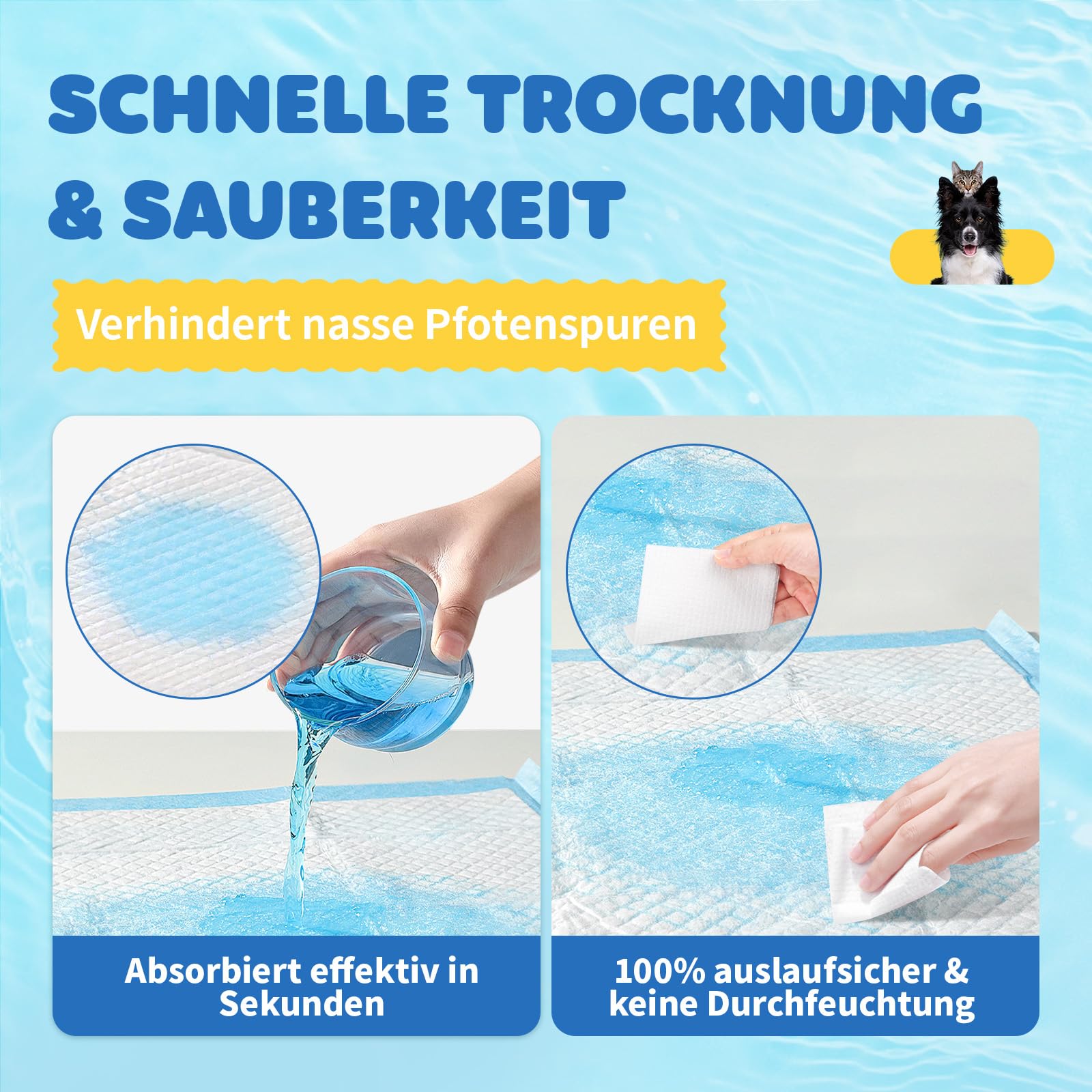 100 Stück PIPI matten für Hunde – 86 × 71 cm Extra Große welpen unterlagen mit 6 - lagigem Auslaufschutz, wickelunterlage einweg, saugstarke trainingspads für Hunde, schnelltrocknende Puppy Pads