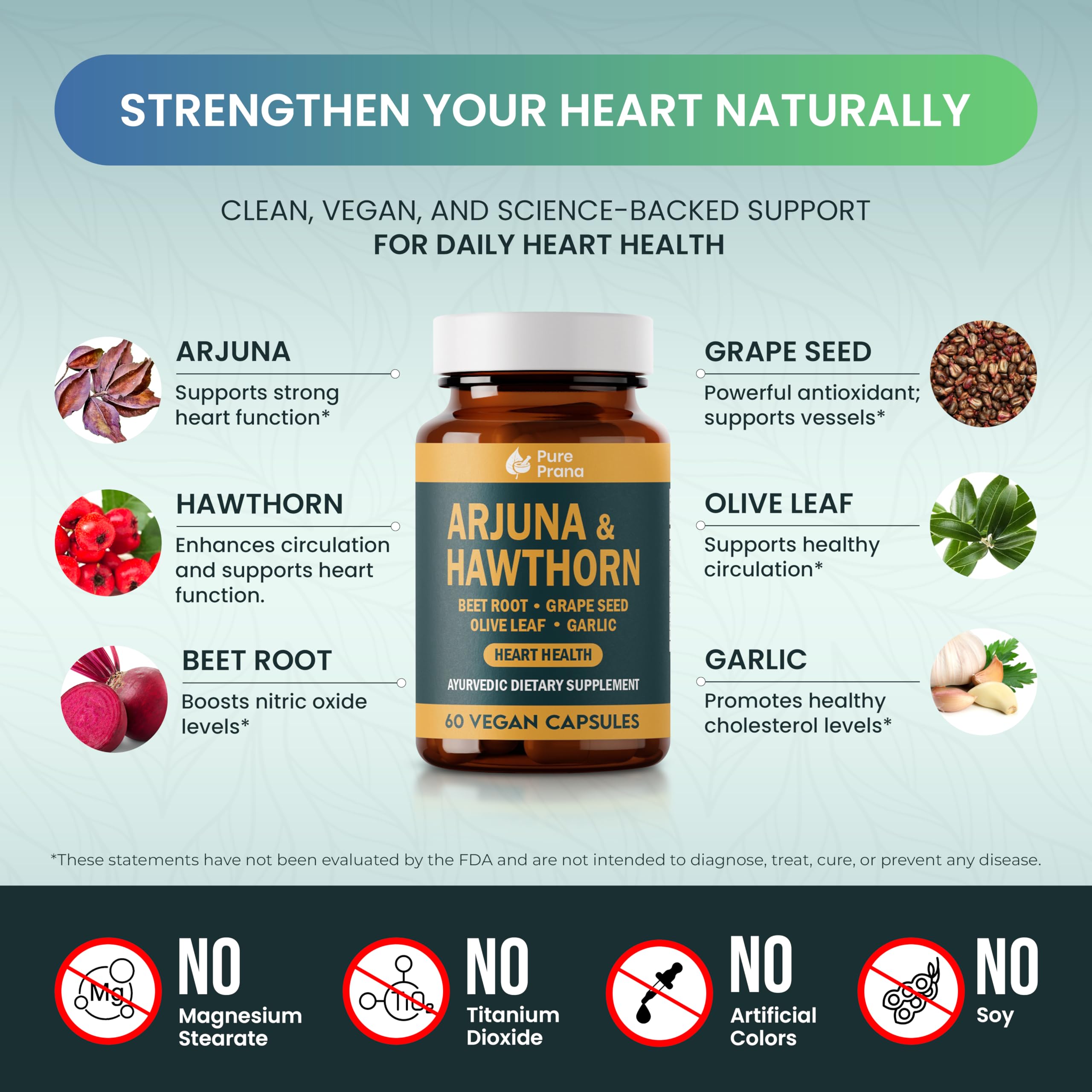 Pure Prana Arjuna & Hawthorn Heart Health Supplement with CoQ10, Beet Root, Grape Seed & Olive Leaf for Cardiovascular Support & Blood Pressure Balance, Vegan Capsules - 60 Capsules — Amazon image 4