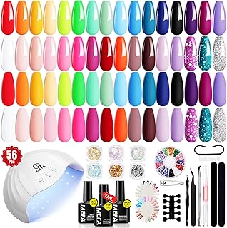 MEFA 56 Pcs Gel Nail Polish Kit with U V Light, 32 Colors Bright Neon Sp...
