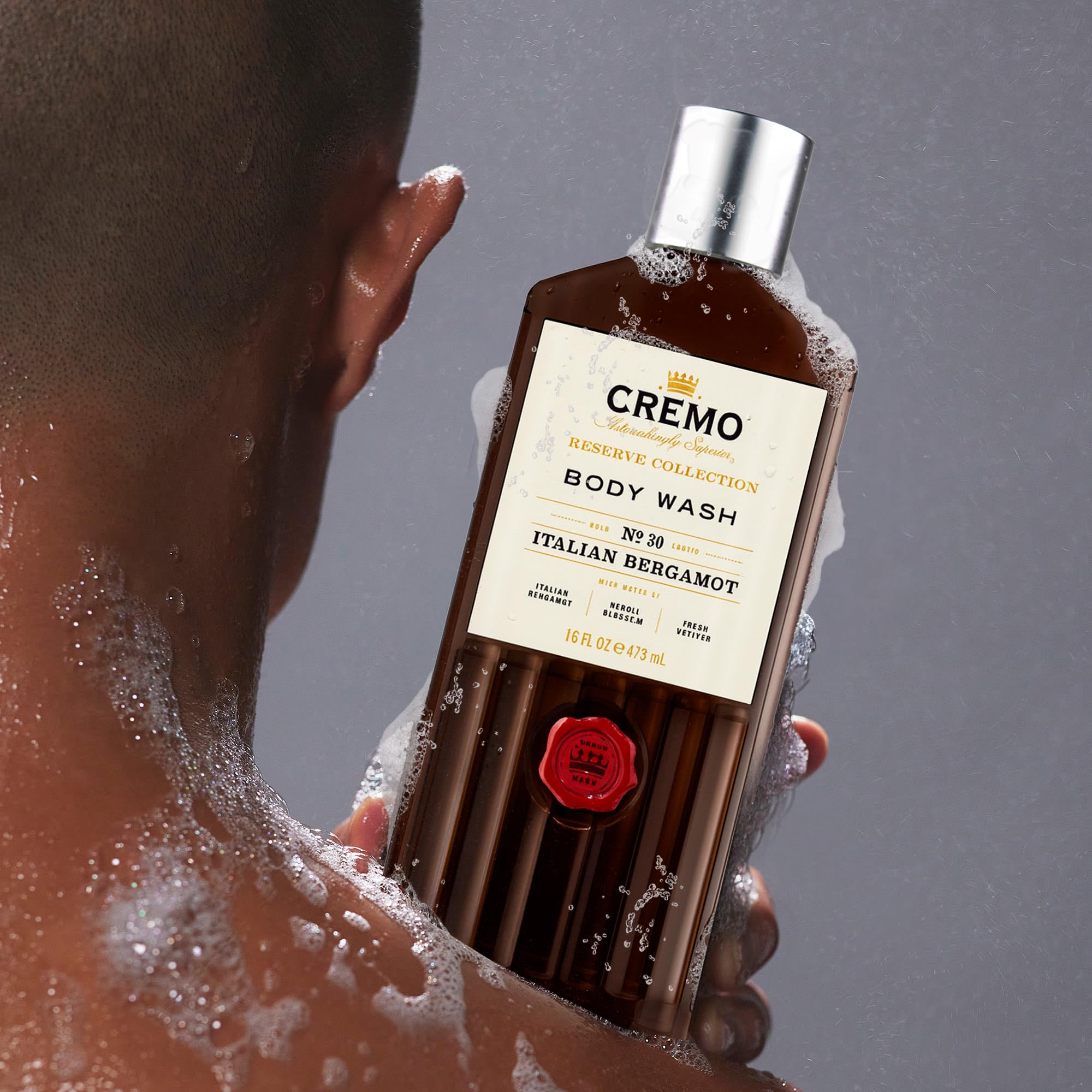 Cremo Body Wash Men, Notes of Italian Bergamot, Neroli Blossom, and Fresh Vetiver, Rich-Lathering Italian Bergamot, 16 Fl Oz